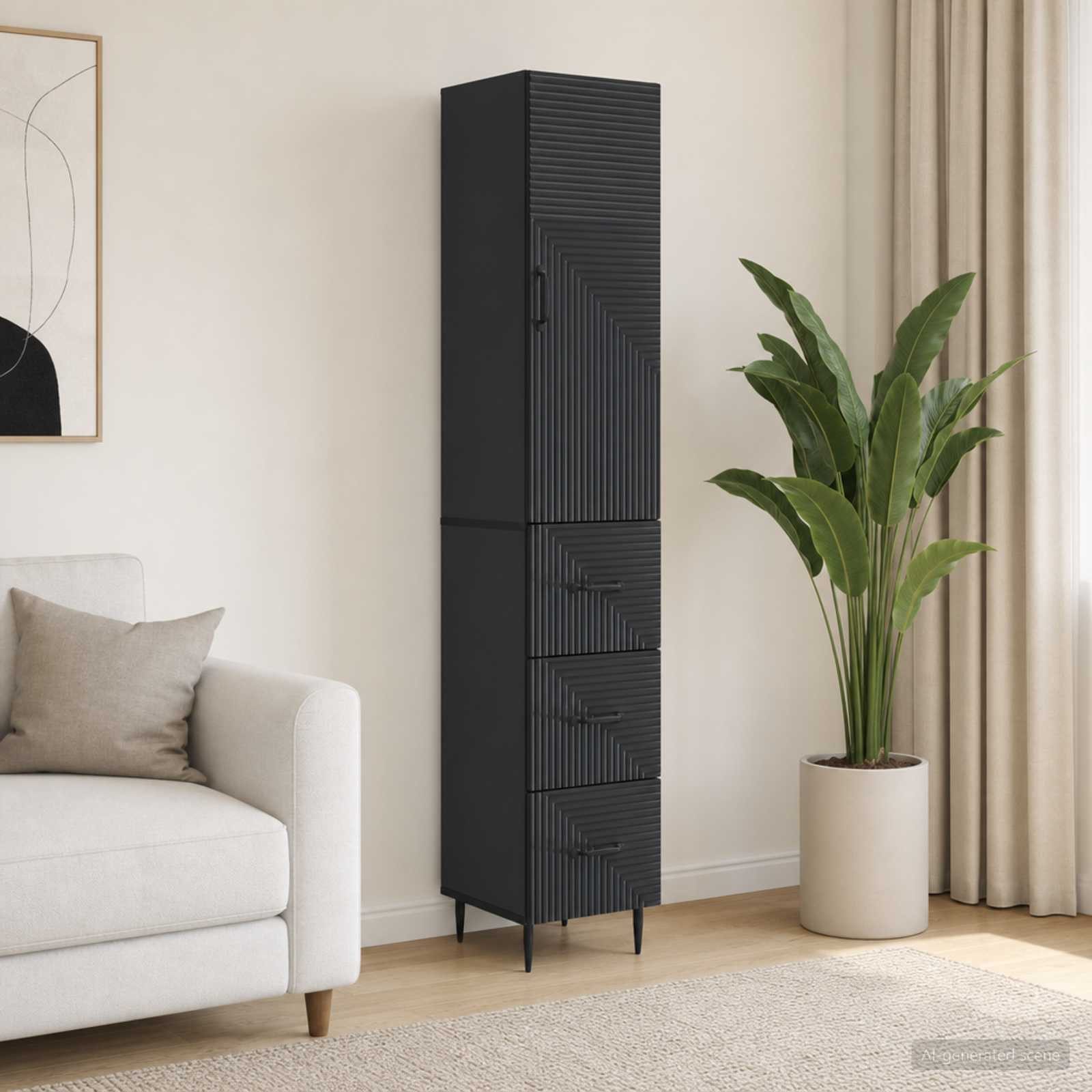 furnicato Container Schubladen-Schrank 33 x 34,5 x 90 cm Schwarz (1-St) Stauraum-Regal mit Schiebetüren und Schubladen für dein Büro