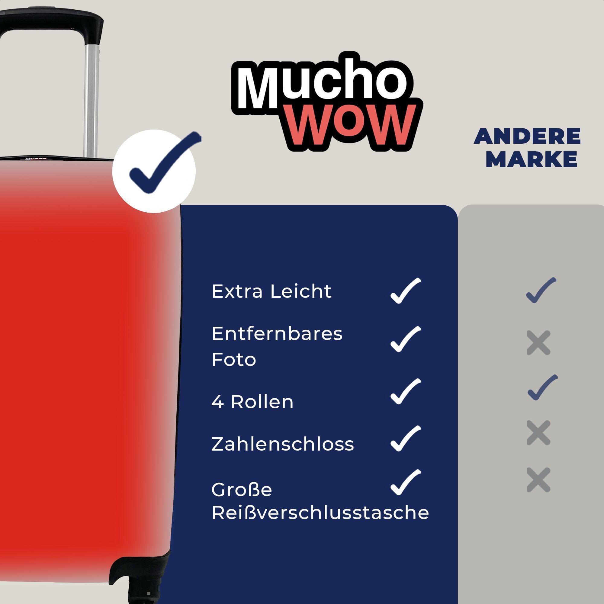- Rot für MuchoWow 4 Farbe Handgepäck Ferien, Trolley, Reisekoffer mit Handgepäckkoffer - Einfarbig, rollen, Rollen, Reisetasche