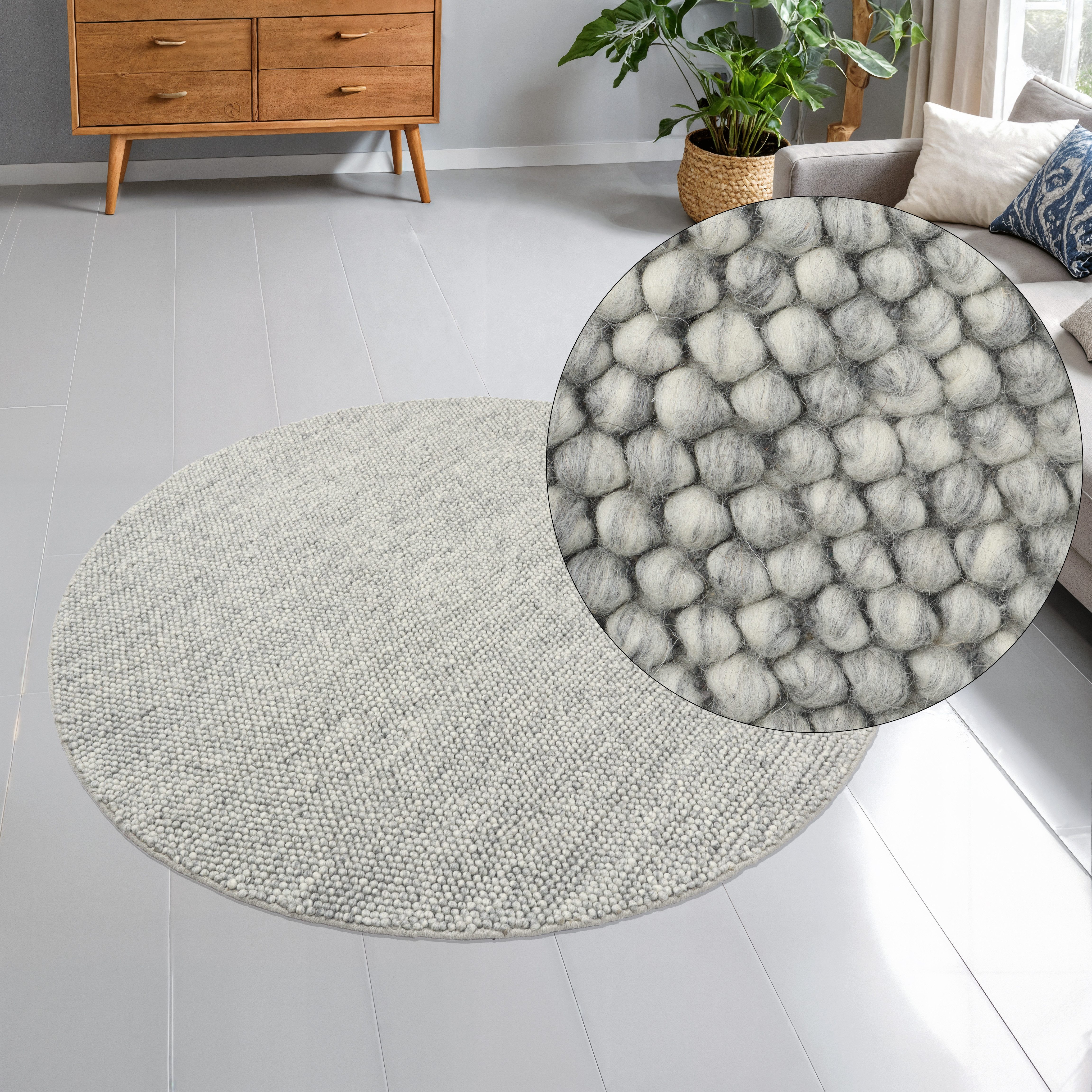 my home Wollteppich Wolly, rund, Höhe: 14 mm, Wolle, handgewebt, Handweb Te günstig online kaufen