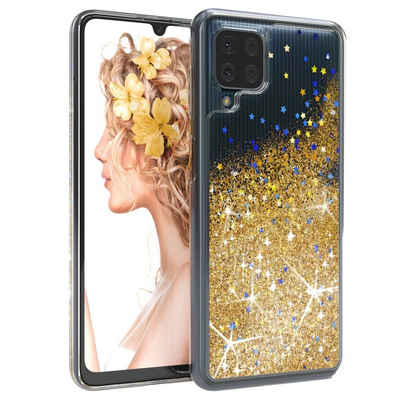 EAZY CASE Handyhülle Liquid Glittery Case für Galaxy M22 / M32 / A22 4G 6,4 Zoll, Durchsichtig Back Case Handy Softcase Silikonhülle Glitzer Cover Gold