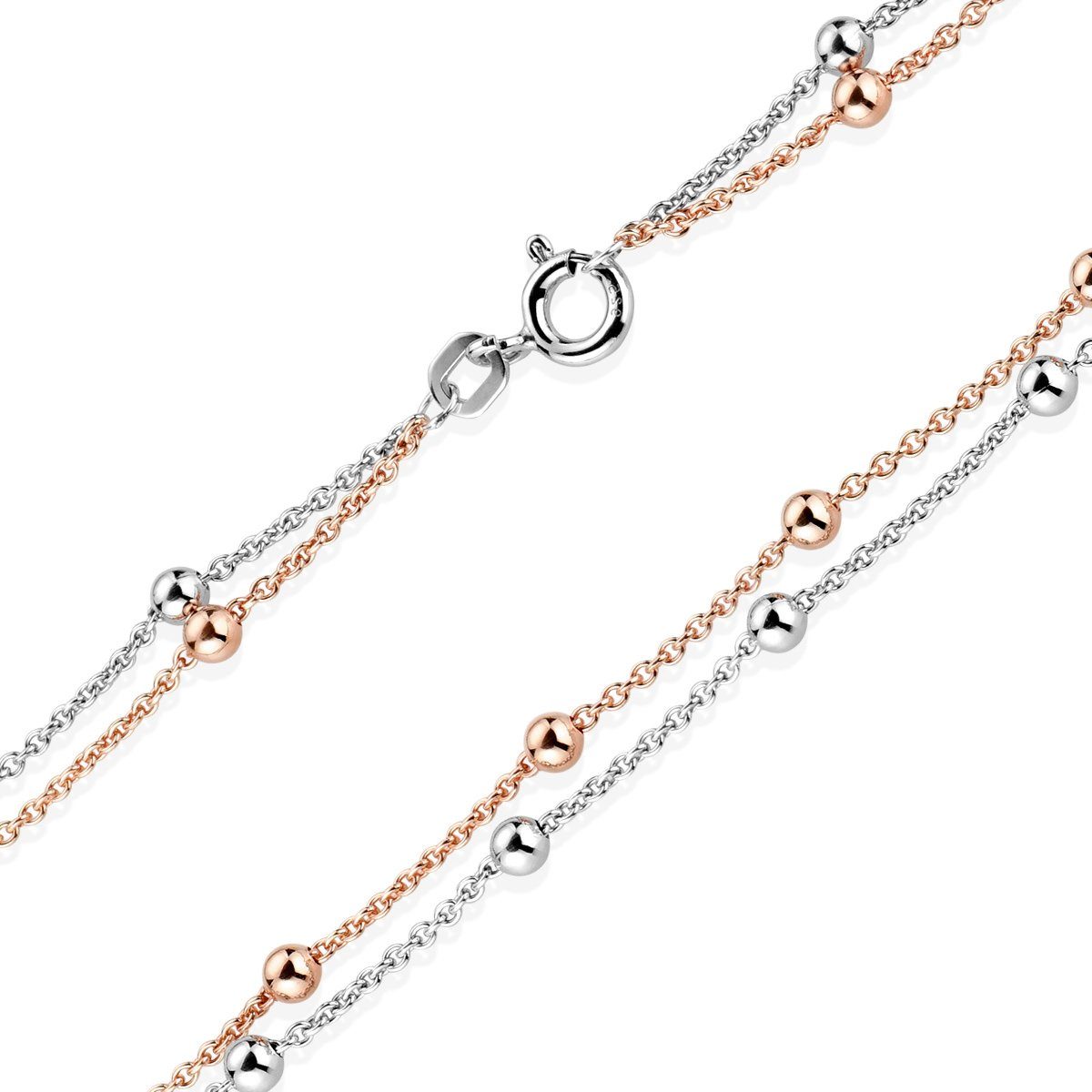 Materia Collierkettchen Damen Kugelkette bicolor doppelreihig CO-33-Rose, aus 925 Silber