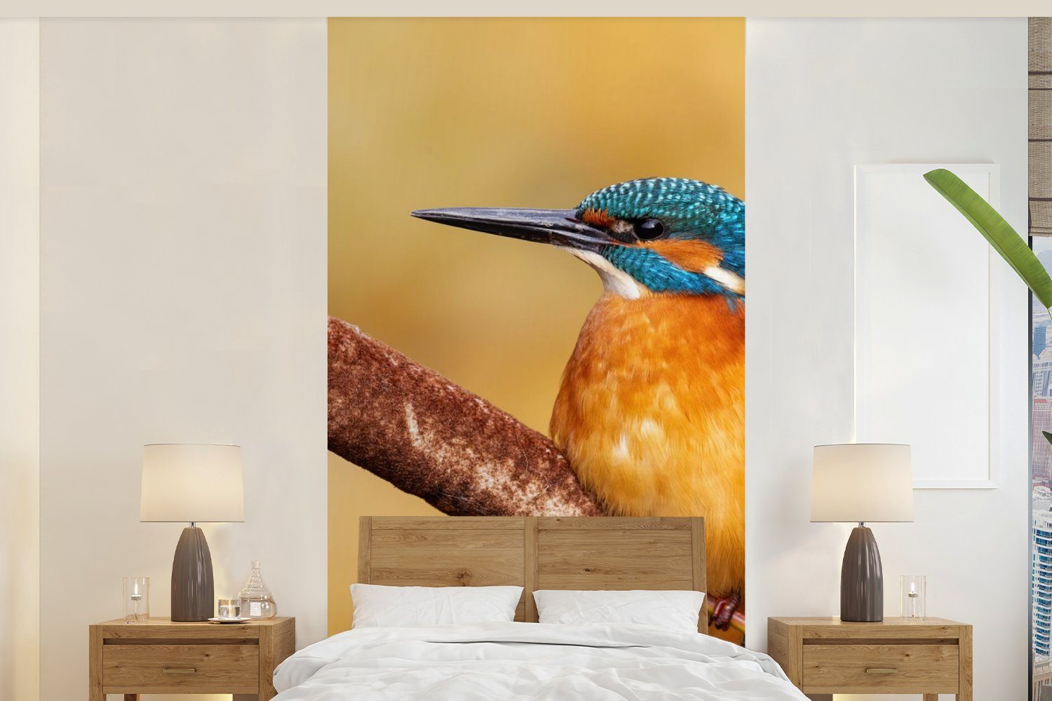 MuchoWow Fototapete Eisvogel - Natur - Vogel, Matt, bedruckt, (2 St), Vliestapete für Wohnzimmer Schlafzimmer Küche, Fototapete