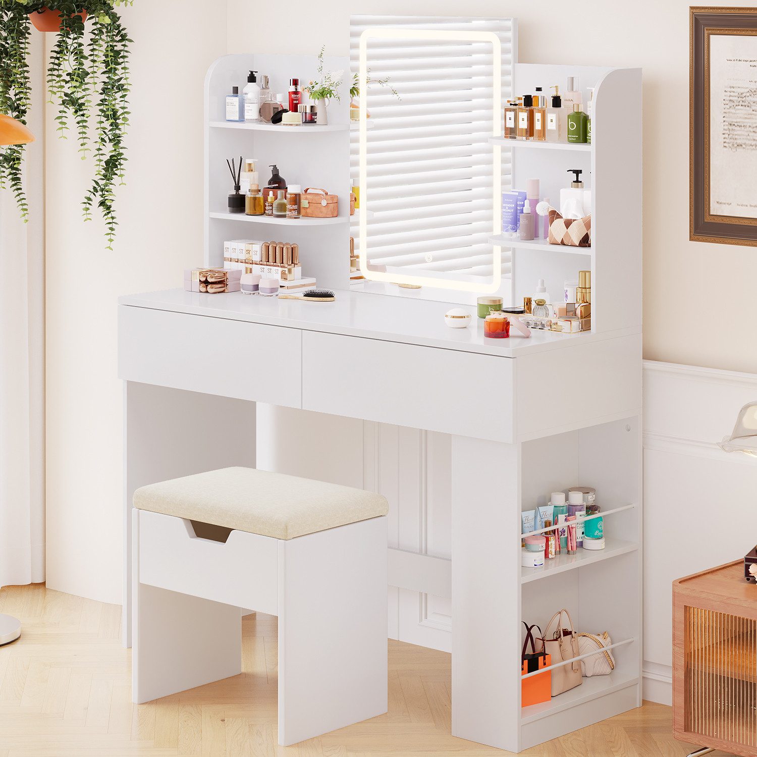 HOMALL Schminktisch Mit LED-Beleuchtung, 90/110*40*135CM, Helligkeit günstig online kaufen