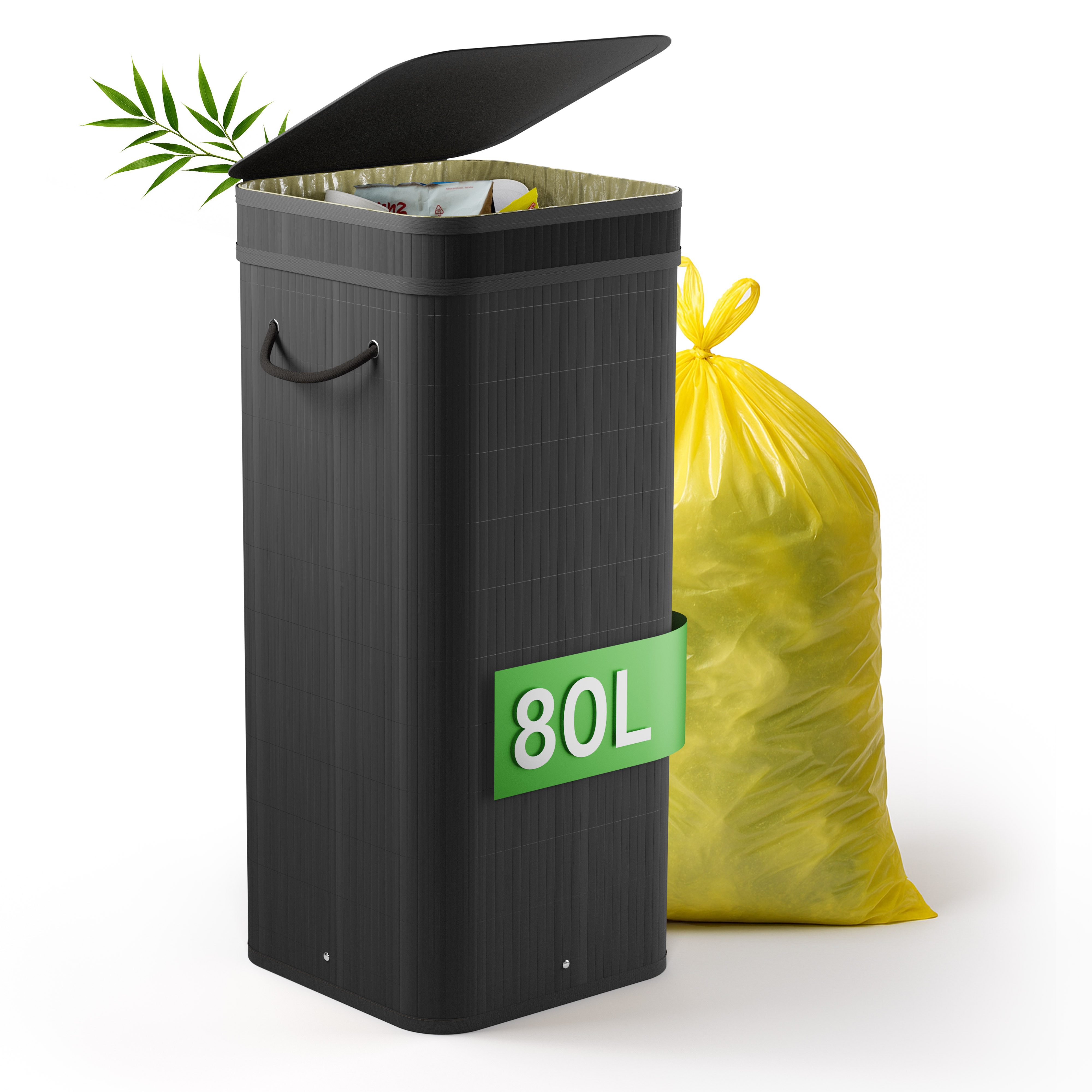 New Habitat Müllsackständer Gelber Sack Ständer aus Bambus I 80L mit geruchsdichtem Deckel