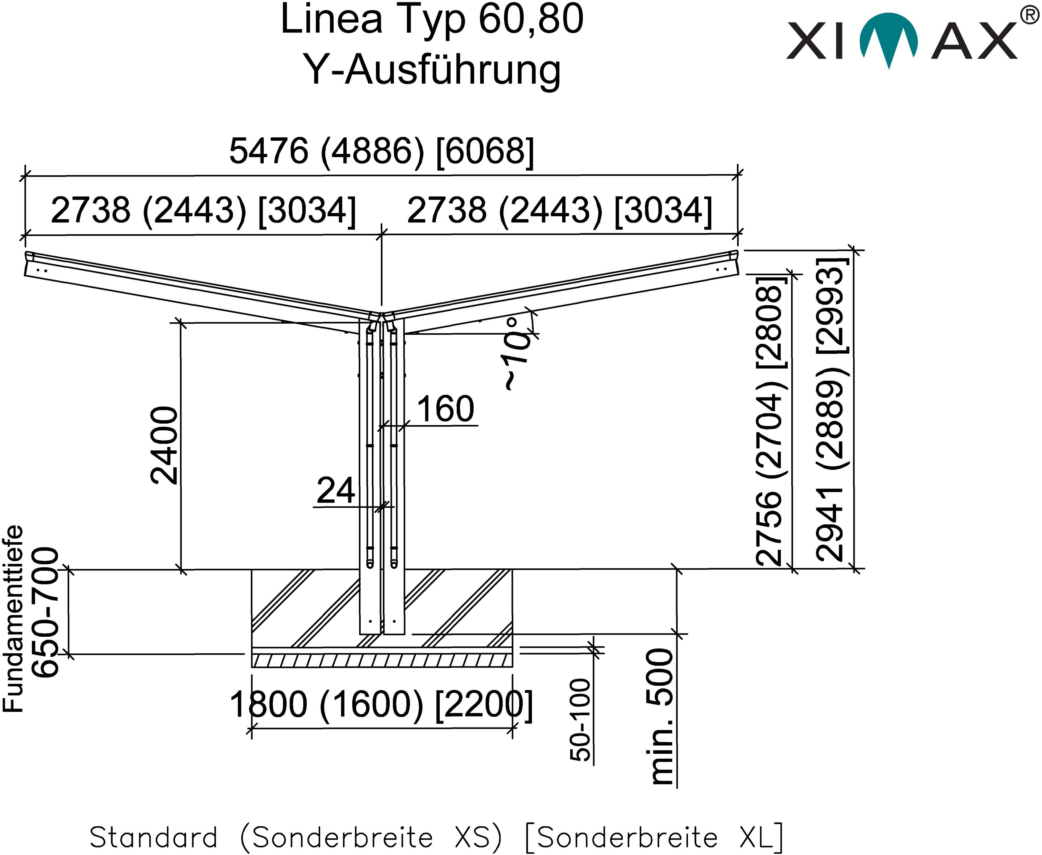 Linea 548x495 Doppelcarport 80 cm Einfahrtshöhe, Y-Edelstahl-Look, Typ cm, Aluminium BxT: Ximax 240