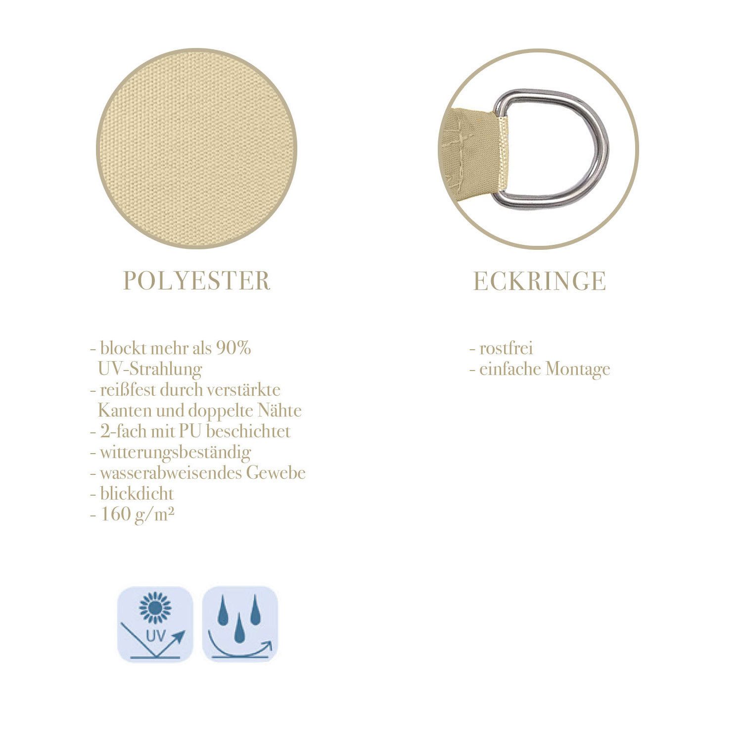 anndora Sonnensegel 4x4x5,65 m rechtwinkliges Dreieck 100% Polyester - beige, wasserdichter Stoff