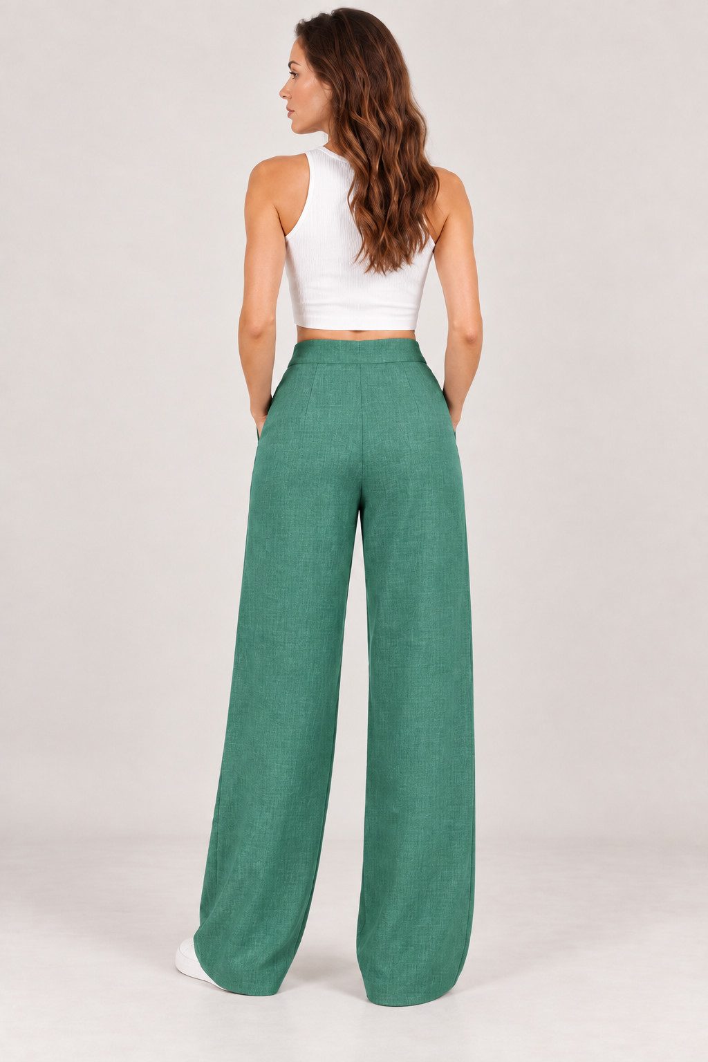 fashionshowcase Palazzohose Damen Stoffhose High Waist – elegante Bundfaltenhose mit weitem Bein – Bild 4 von 5