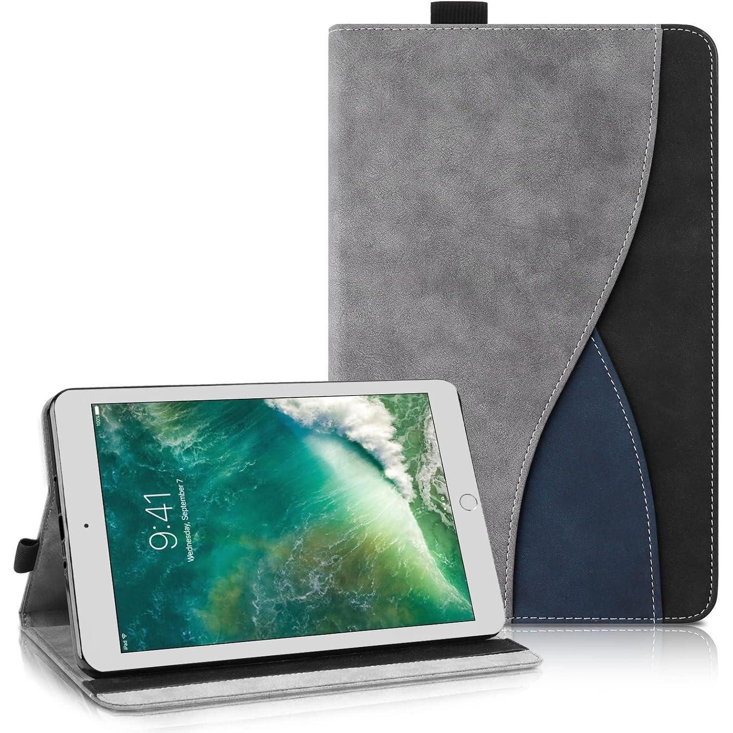 LuxusKollektion Tablet-Mappe Hülle iPad 9.7 Zoll Business mit Portemonnaie & Standfunktion Grau