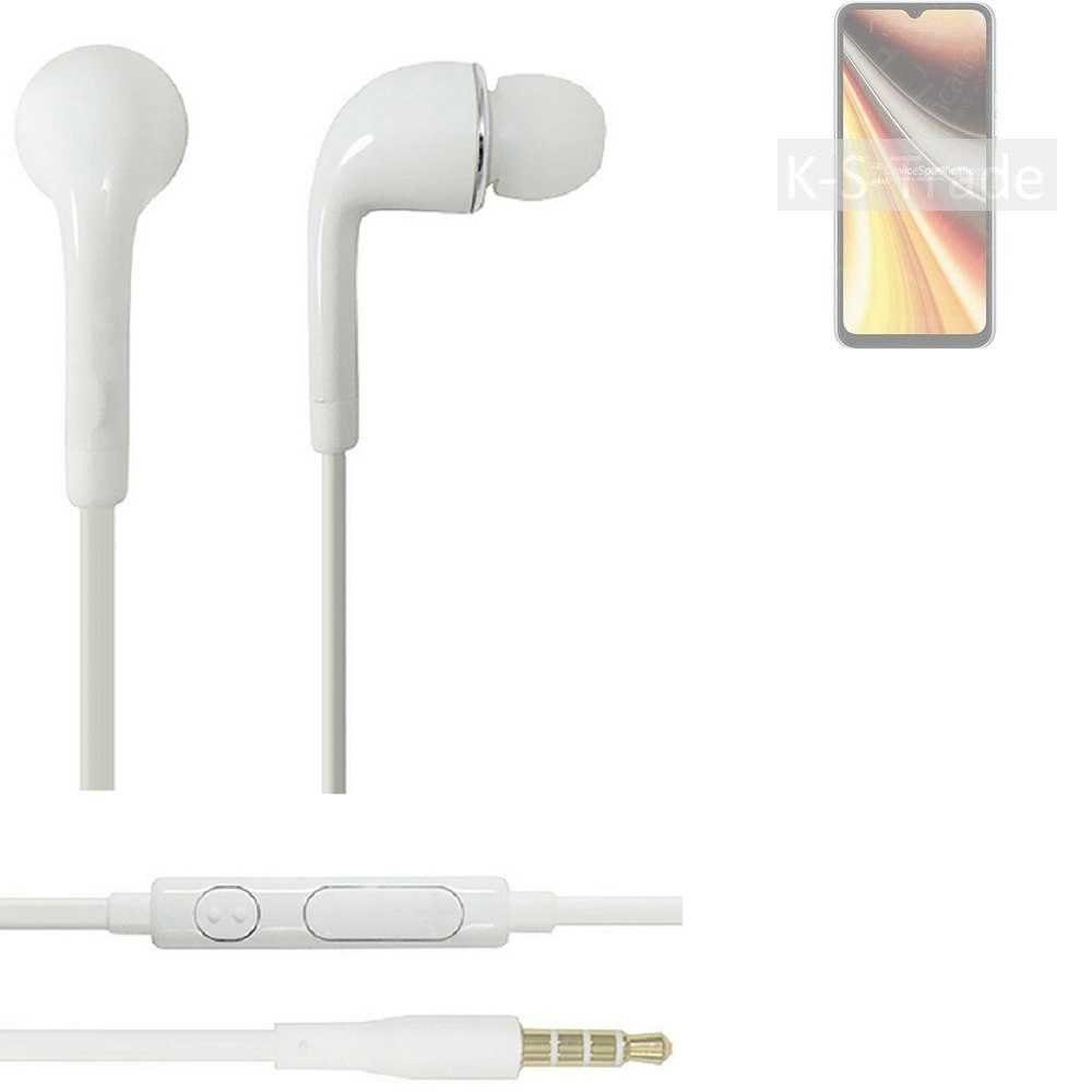 K-S-Trade für UMIDIGI Power 7 Max In-Ear-Kopfhörer (Kopfhörer Headset mit Mikrofon u Lautstärkeregler weiß 3,5mm) | In-Ear-Kopfhörer