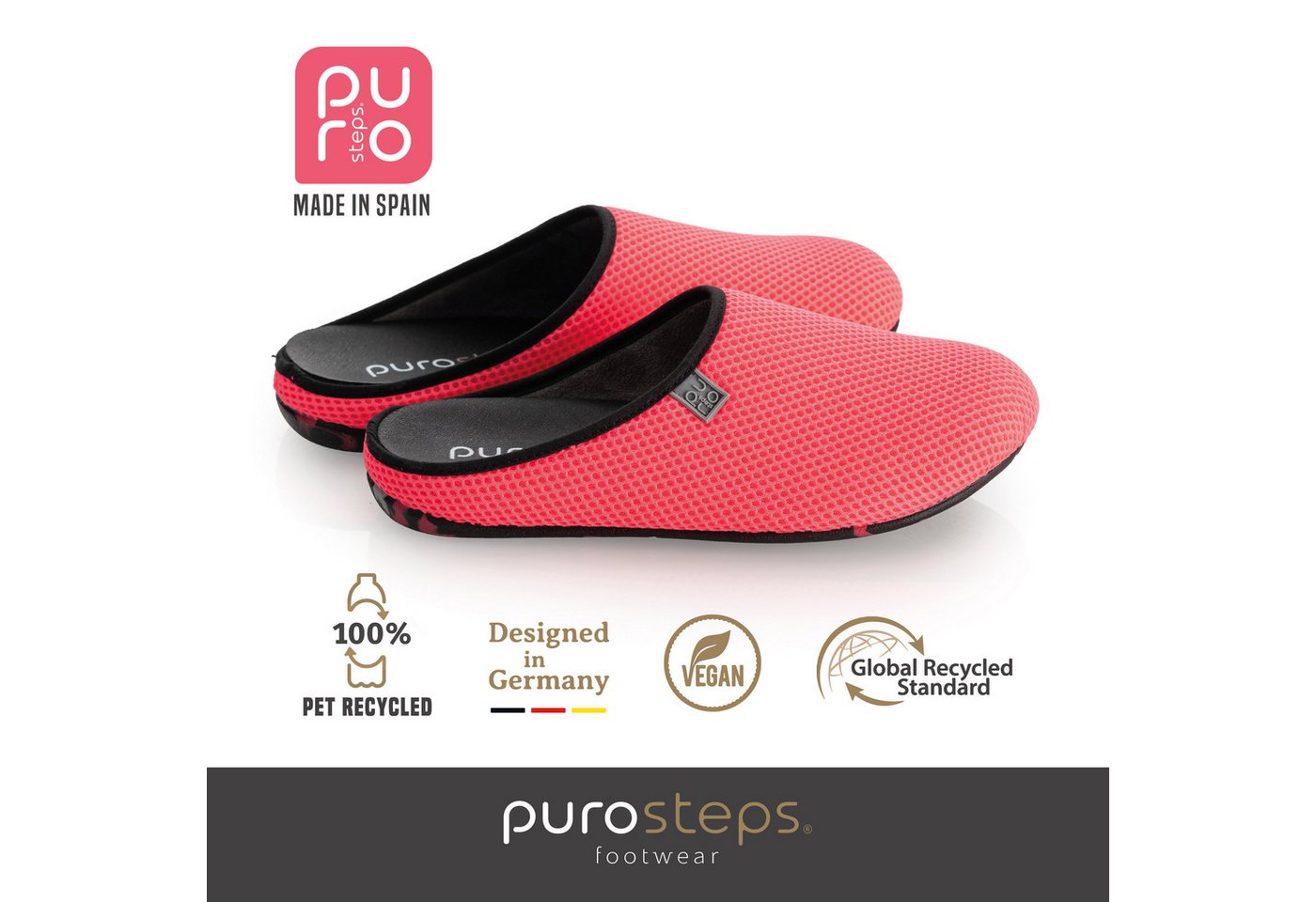 purosteps Casa-Eco Hausschuh Hergestellt aus recycelten PET Flaschen, Handgefertigt, Naturkautschuk