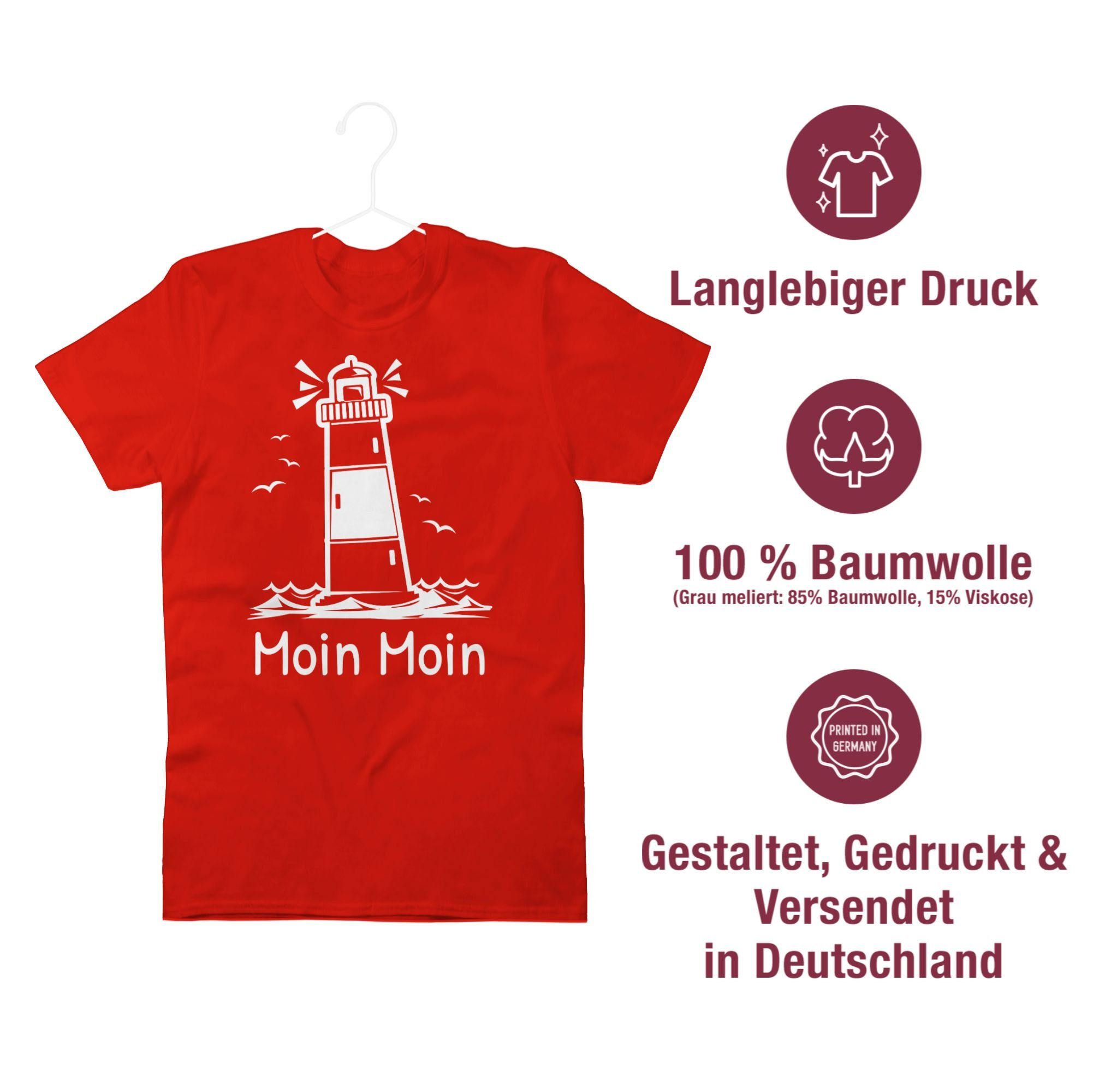Shirtracer T-Shirt Moin Moin - Statement 03 Rot Leuchtturm Sprüche
