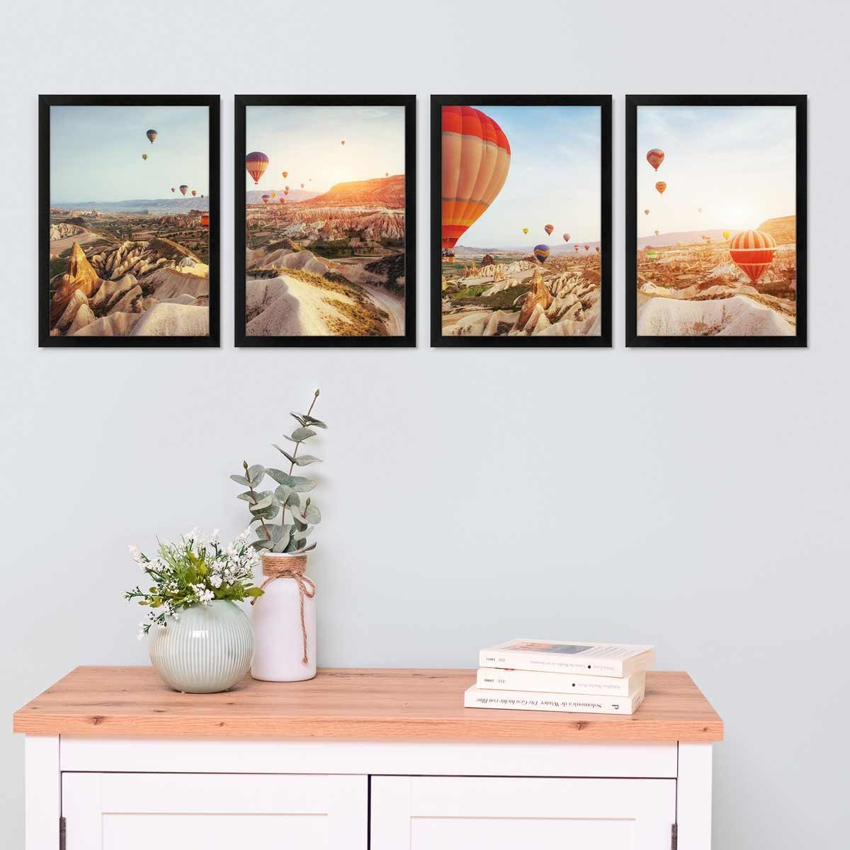 PHOTOLINI Bilderrahmen 4er Set 21x30 cm / DIN A4 Poster-Rahmen, zum Aufhängen & Aufstellen, für 4 Bilder (4er Set), MDF Holz, bruchsicheres Acrylglas & Zubehör, – Bild 4 von 5