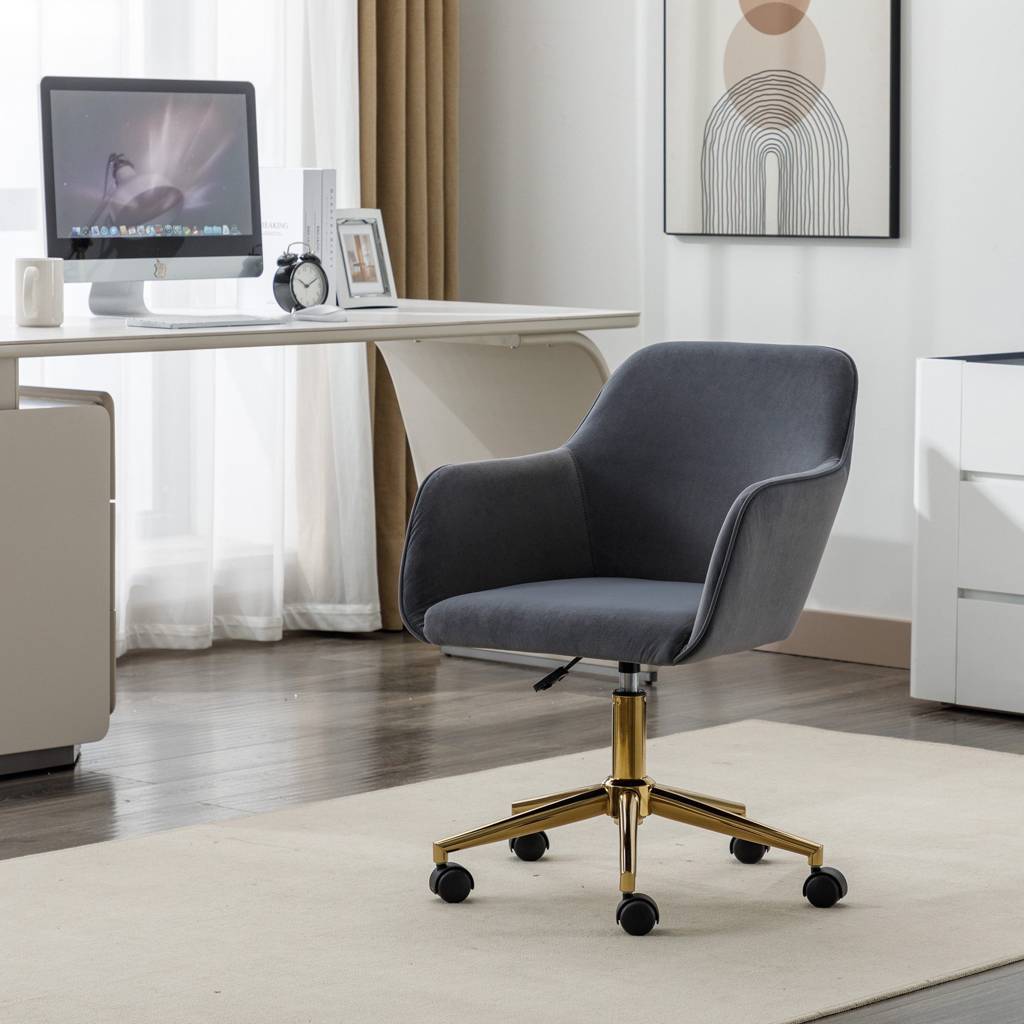 Blusmart Drehstuhl drehbarer Heimbürostuhl (Höhenverstellbarer Samtstoff, günstig online kaufen