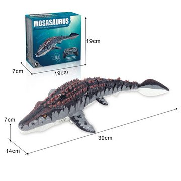 Esun RC-Boot RC-Boot Ferngesteuerter Dinosaurier Spielzeug ab 3 4 6 jahre (Packung, Komplettset), Mosasaurus Ferngesteuertes Boot mit Lichtern Sprühen