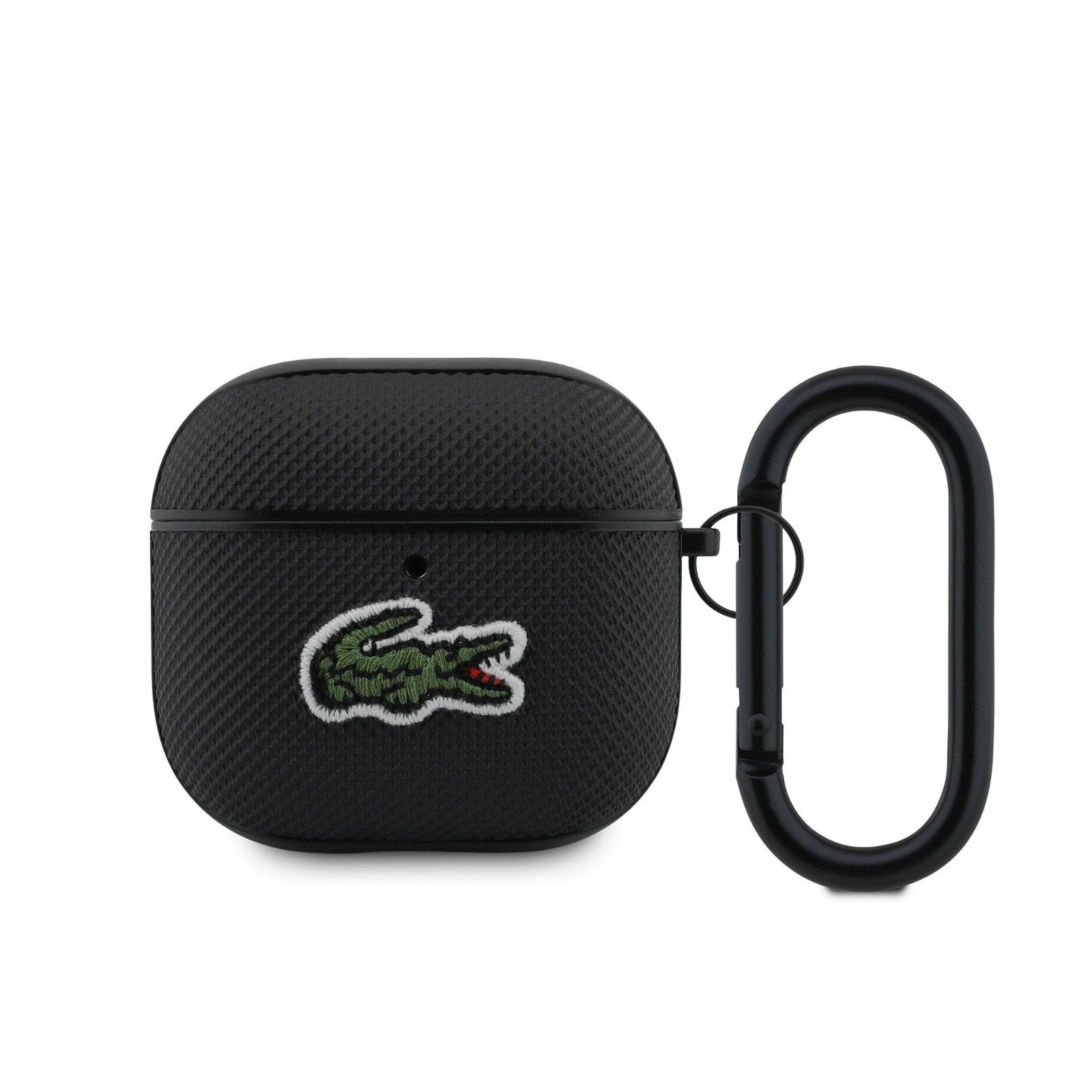 Lacoste Kopfhörer-Schutzhülle Case AirPods 4 schwarz Logo Krokodil grün mit Karabiner
