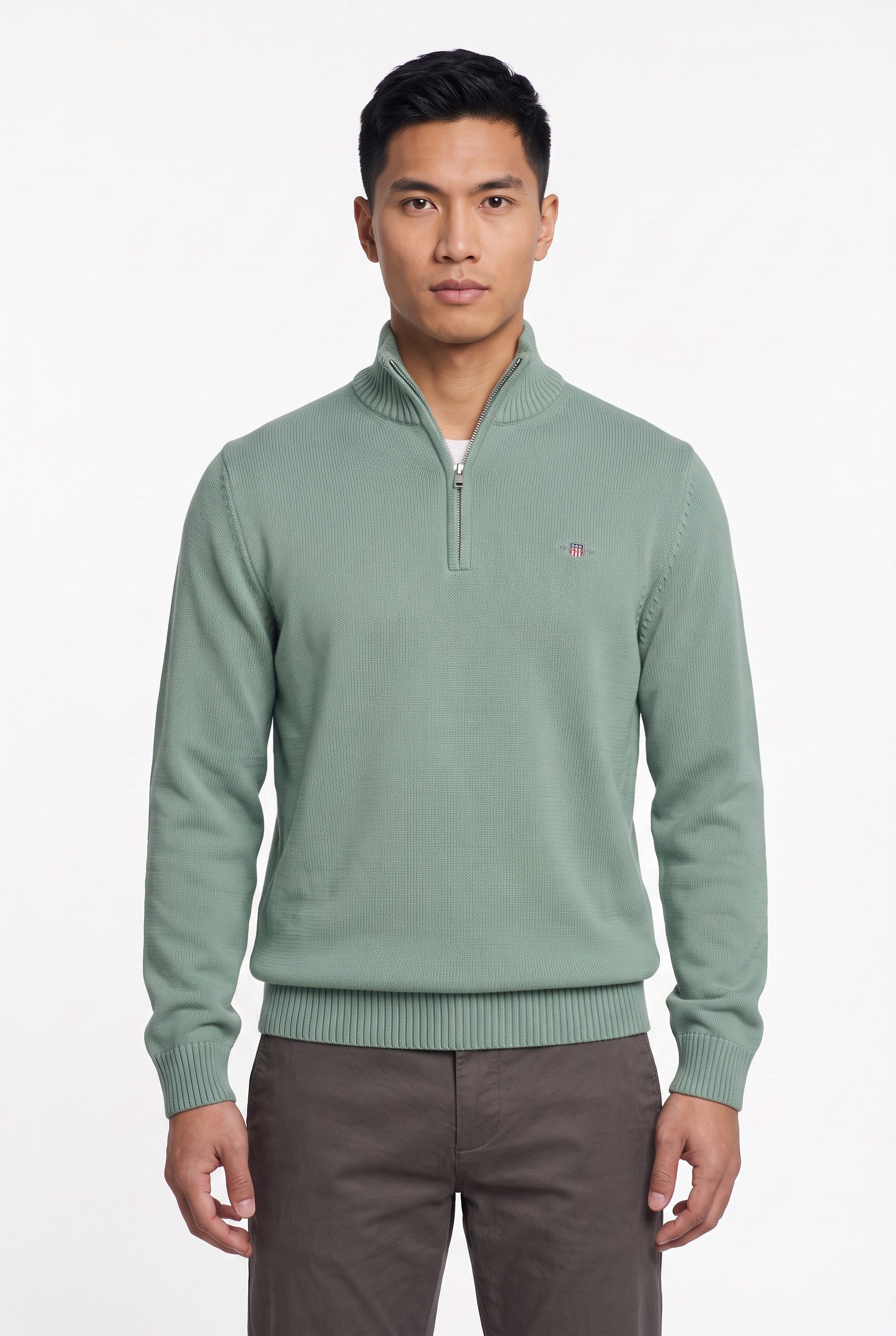 Gant Troyer CASUAL COTTON HALF ZIP mit grafischer Logostickerei auf der Brust