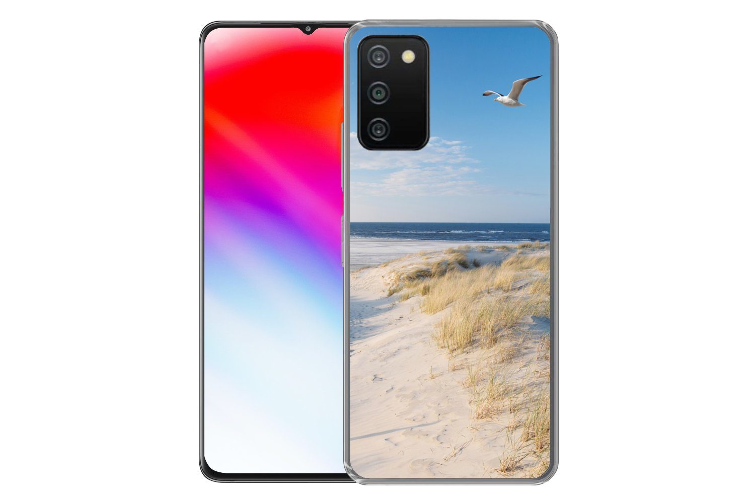 MuchoWow Handyhülle für Samsung Galaxy A03s Düne - Möwe - Strand - Meer - Sonne, Smartphone-Bumper, Print, Handy Schutzhülle Dünn