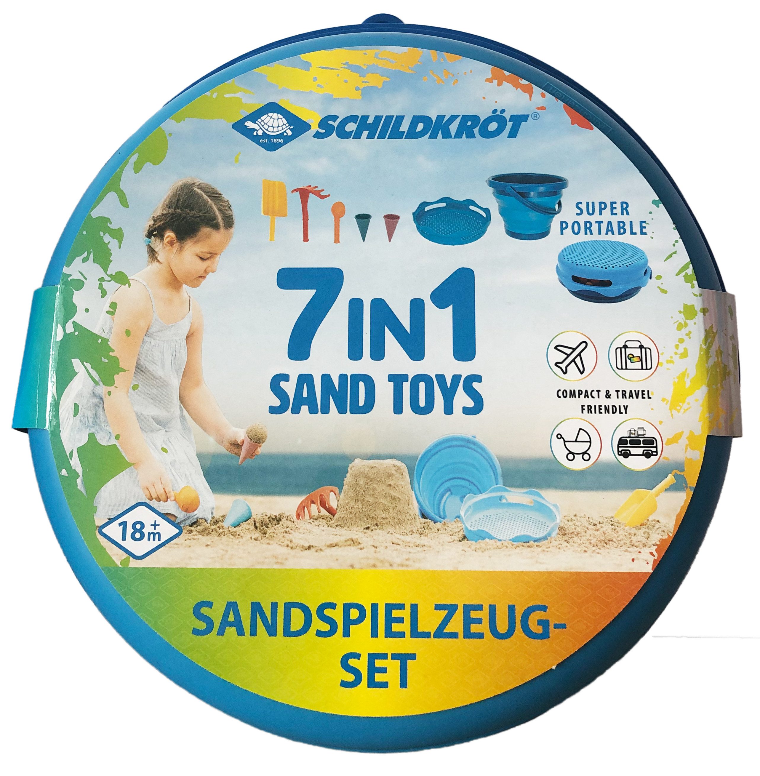 MTS Falteimer Donic Schildkröt Falteimerset 7 in 1 Sand Toys blau rosa 2fach sortier