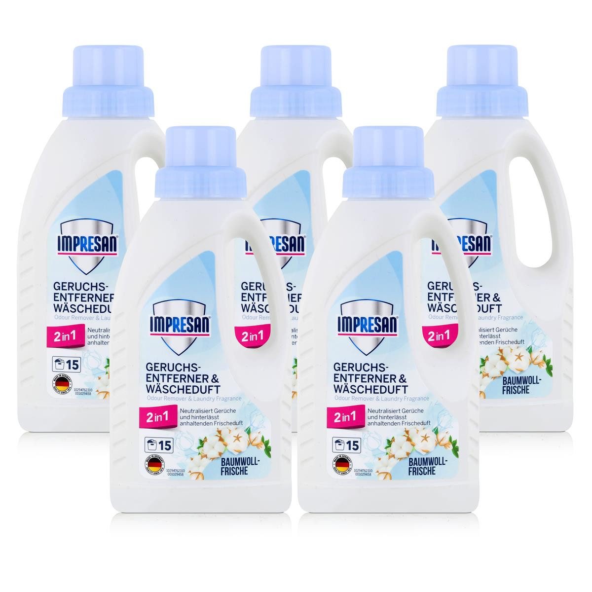 IMPRESAN Wäscheparfüm Impresan Geruchs-Entferner & Wäscheduft Baumwoll-Frische 450ml (5er Pa