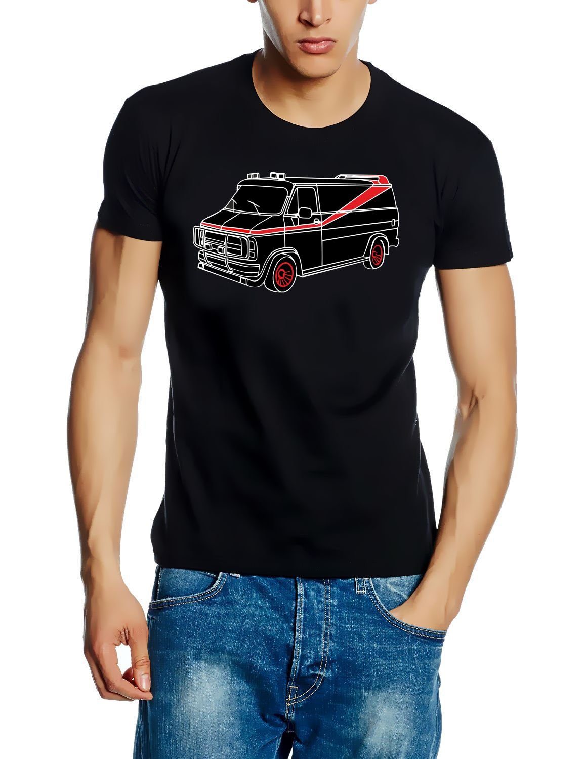 L Van M coole-fun-t-shirts S Schwarz T-Shirt 3XL XL XXL A-TEAM Bus Print-Shirt