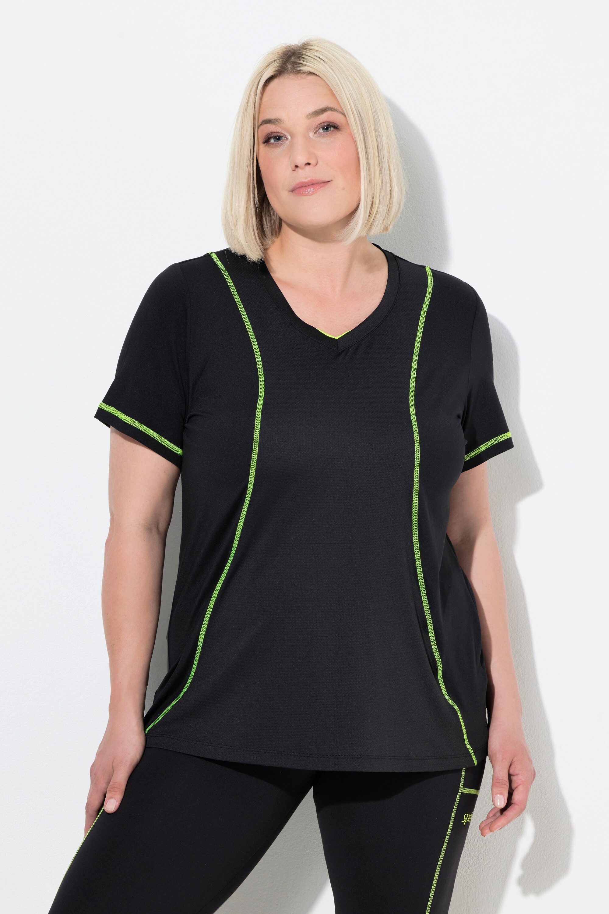 Ulla Popken T-Shirt Funktionsshirt Reflektor V-Ausschnitt günstig online kaufen