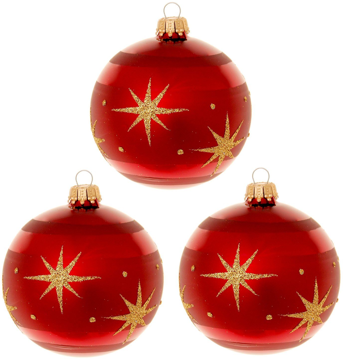 Krebs Glas Lauscha Weihnachtsbaumkugel Xmas Night "Komet", 8 cm (3 St), Weihnachtsdeko rot, Christbaumschmuck, Christbaumkugeln aus Glas – Bild 2 von 5
