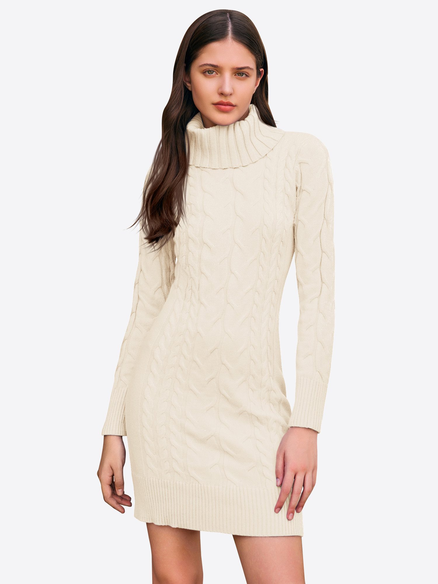 Imily Bela Strickkleid Damen Langarm Rollkragen pullover mit enger (Packung, 1-tlg., 1per-Pack) Zopfmuster