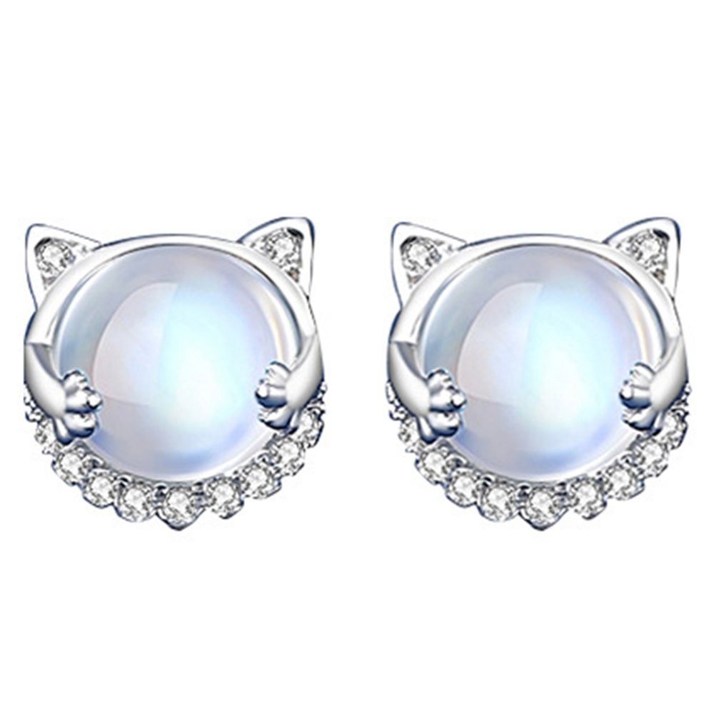 Haiaveng Paar Ohrhänger s925 Sterlingsilber-Ohrringe für Frauen,Moonlight Cuddle Cat Ohrringe, Mondstein-Ohrringe