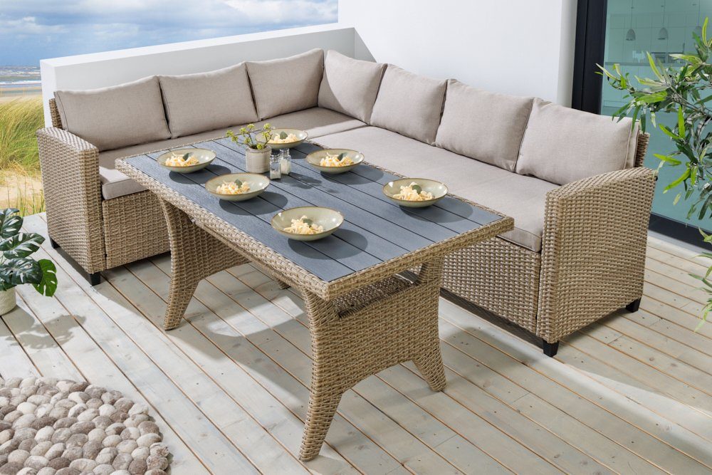 riess-ambiente Sitzgruppe MONACO 236cm natur, (Set, 1-tlg), Garten · inkl. Tisch und Kissen · Outdoor