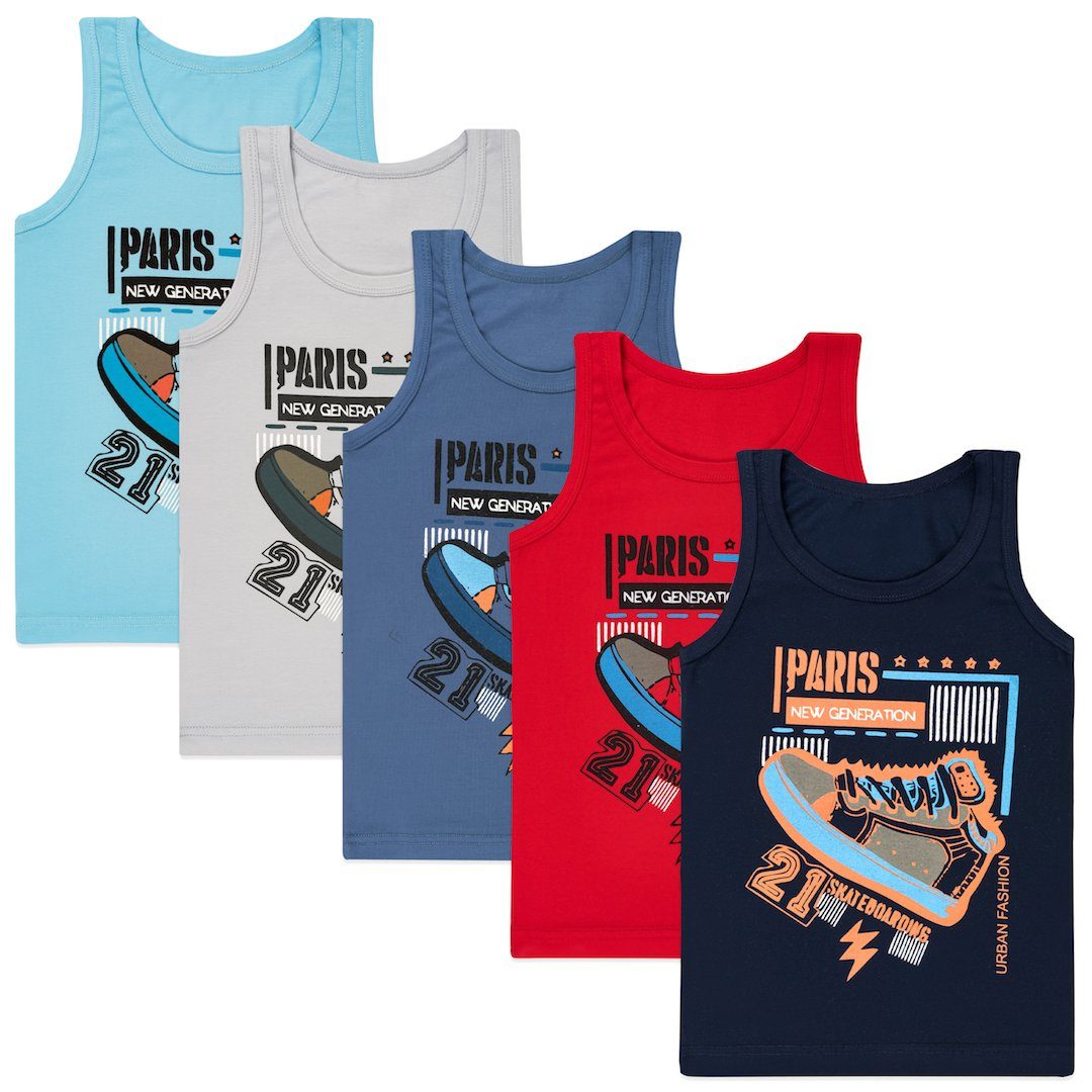 LOREZA Unterhemd 5 Jungen Unterhemden - Paris - Bunt (Set, 5-St., 5er-Pack)
