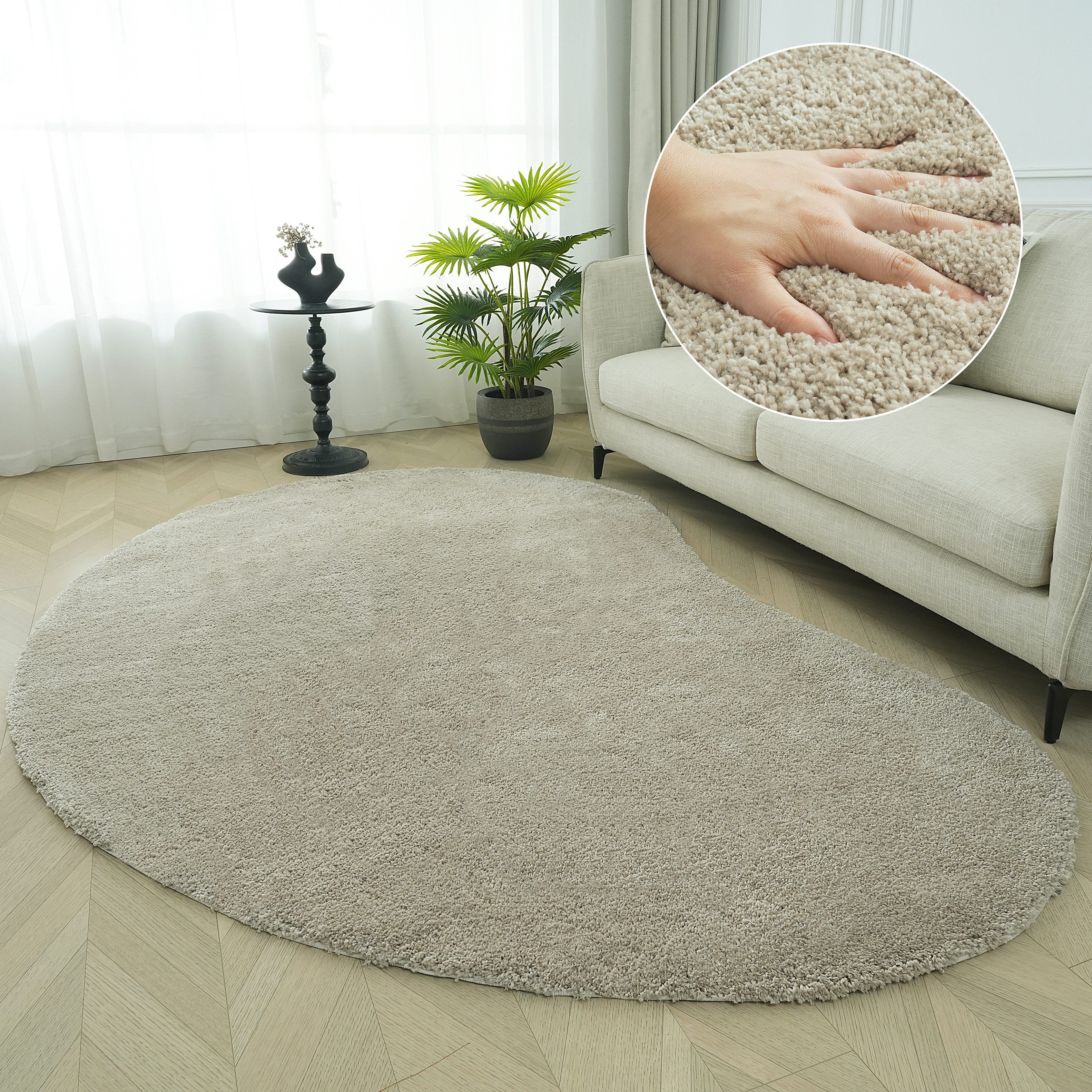 LeGer Home by Lena Gercke Hochflor-Teppich Halrum, einfarbig, besondere Form, modern, U-förmig, Höhe: 25 mm, organische Form, bean shape, kuschelig, Wohnzimmer, Schlafzimmer