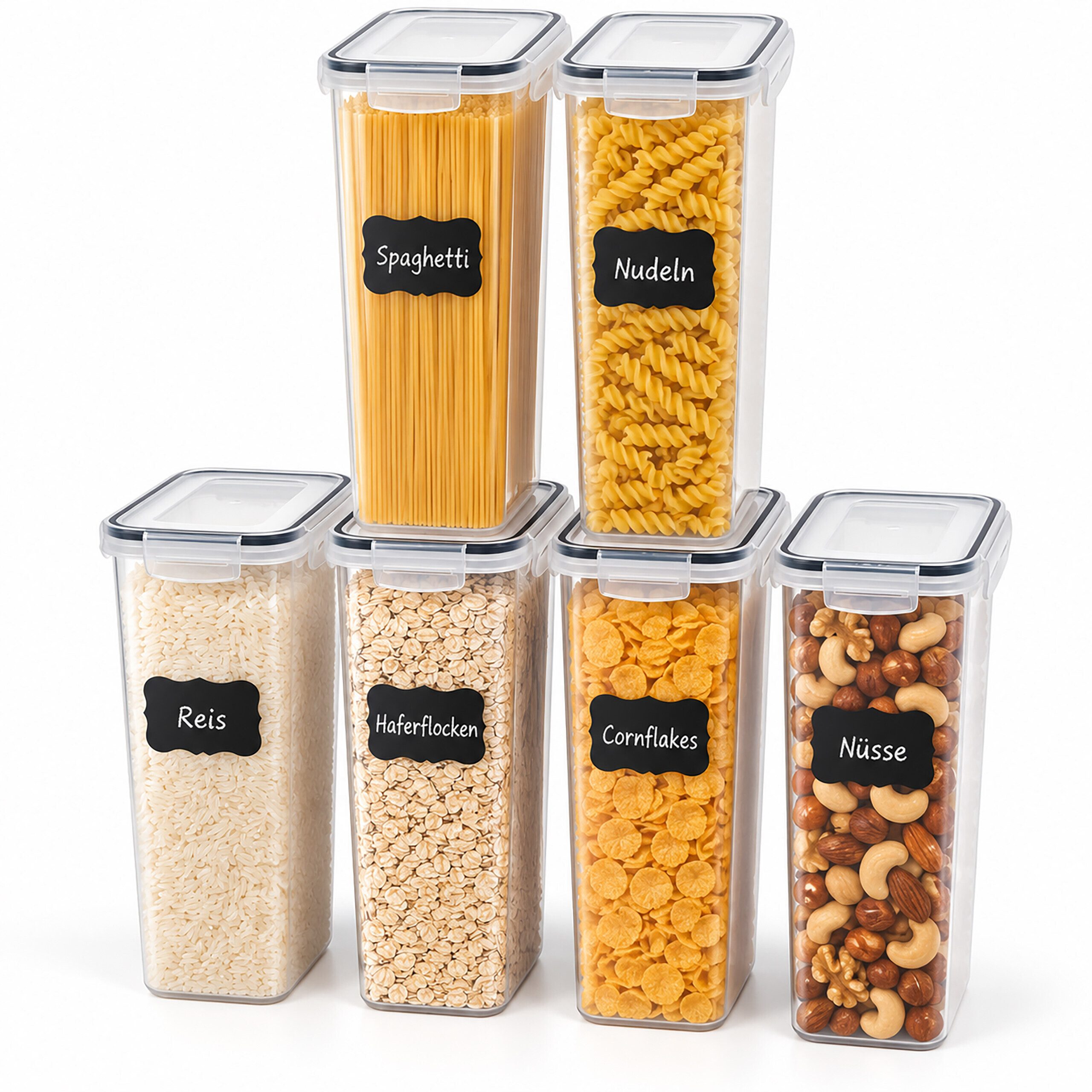 relaxdays Vorratsdose Set mit Klickverschluss, Kunststoff, (6-tlg), 2,8 Liter, 6er-Pack
