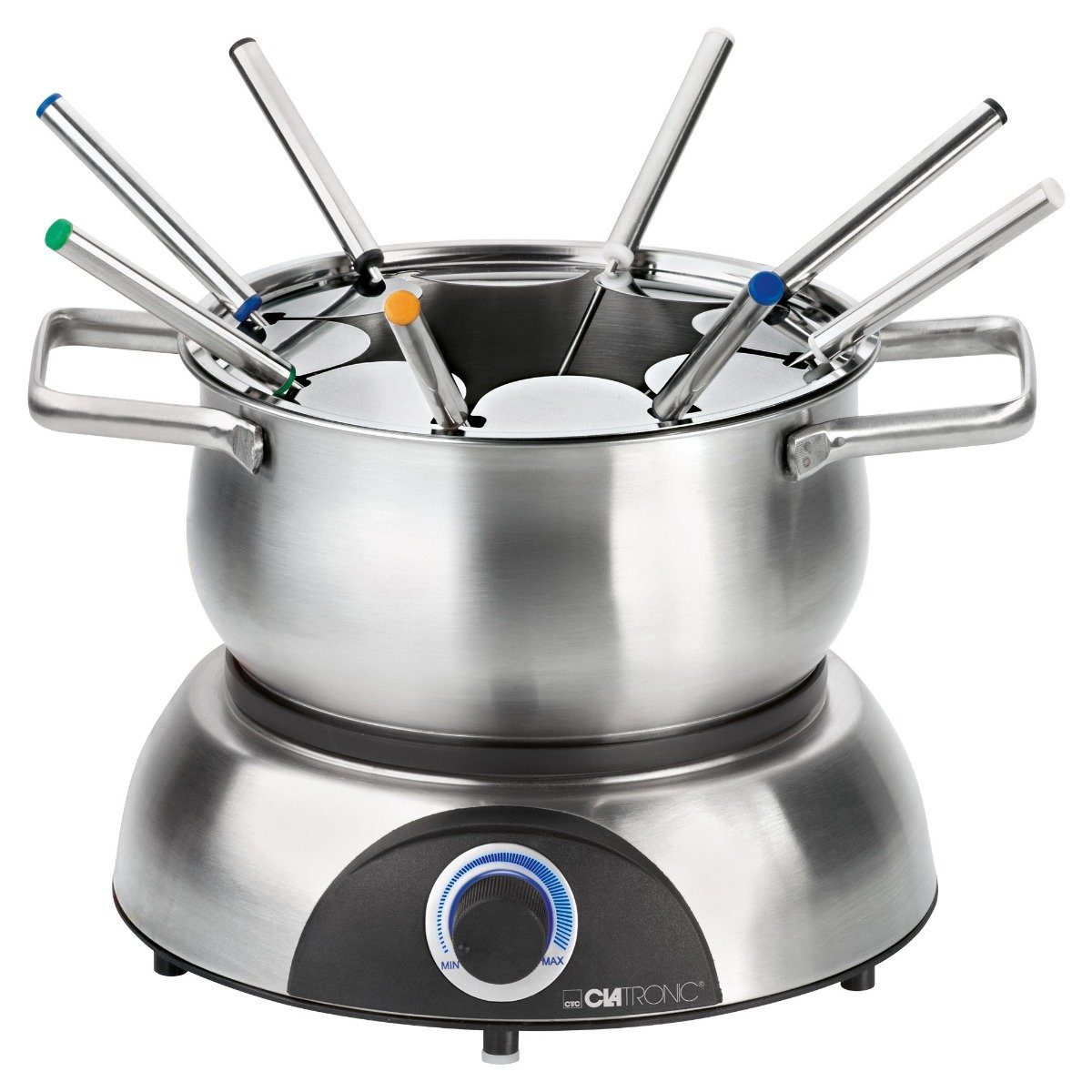 CLATRONIC Elektro-Fondue FD 3783, Fondue-Set elektrisch, Edelstahl Fonduetopf