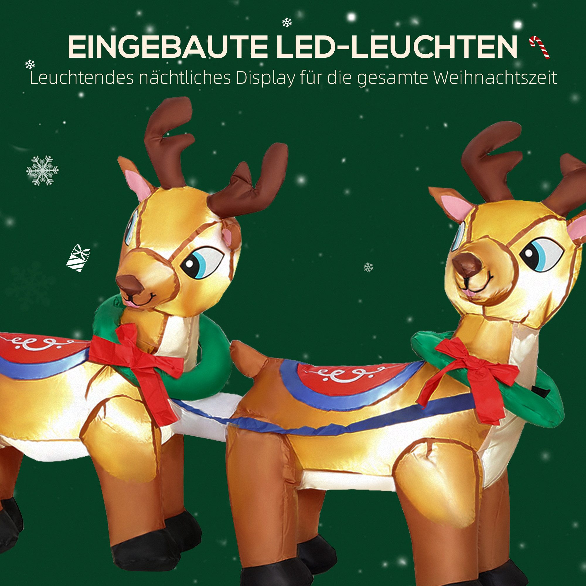 Outsunny Weihnachtsfigur 240 cm Aufblasbare Weihnachtsdeko für Rasen, Hof und Garten (Weihnachtsdekoration, 1 St., Weihnachtsmann in Rentierschlitten), LED-Lich – Bild 4 von 5