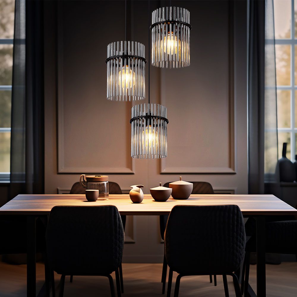 GLOBO LIGHTING LED Pendelleuchte, Leuchtmittel inklusive, Warmweiß, Pendellampe Wohnzimmerleuchte 3x LED Glasstäbe rauchfarben H 140 cm