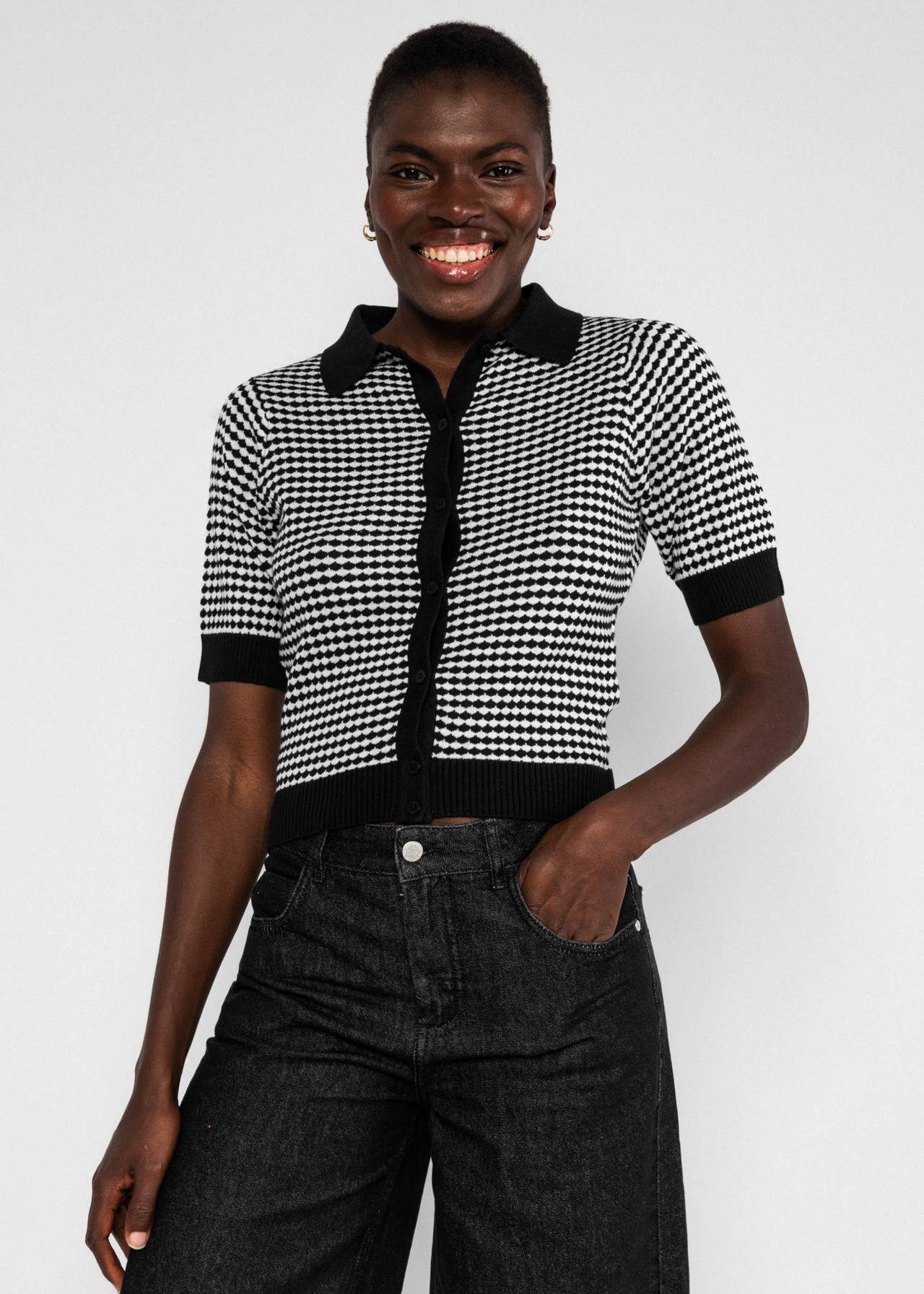 Blutsgeschwister Strickjacke - Petite Poloette - Strickshirt Damen - Polo Shirt - Feinstrickobertei