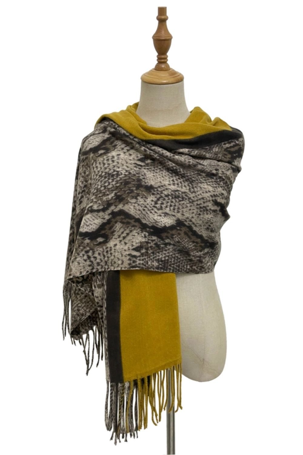 Fashion Scarf World Modeschal Hochwertiger Schal mit modernem Schlangenleder-Streifenmuster, Tragekomfort durch weiche Wollmischung