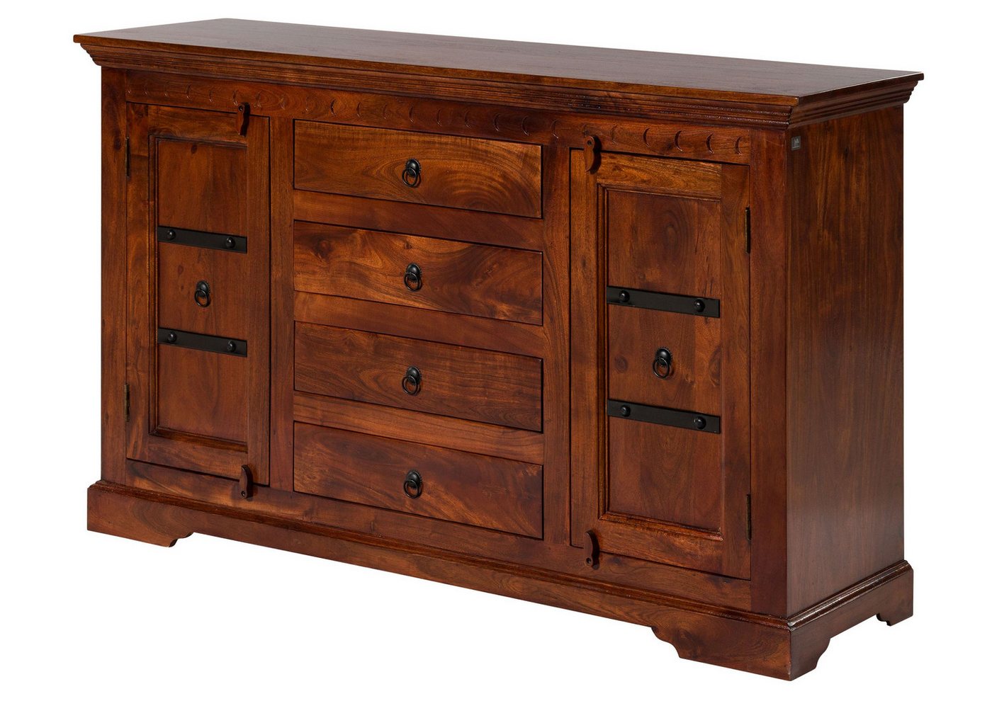 Massivmoebel24 Sideboard OXFORD Akazie Massivholz dunkelbraun (Massivholz montiert 79 kg OXFORD #513), Akazie 150x45x cm (BxTxH) dunkelbraun lackiert