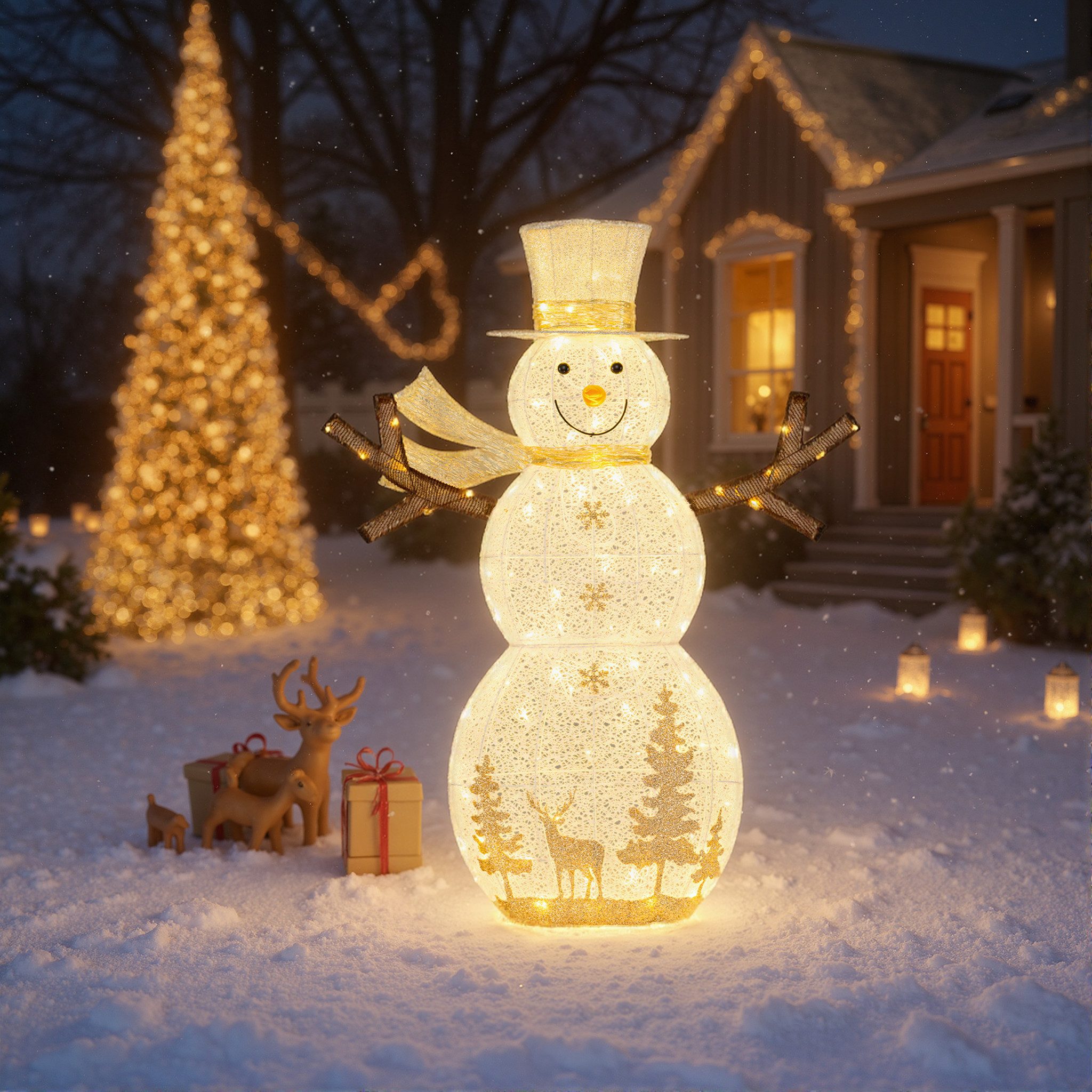 COSTWAY Schneemann (1 St), LED Weihnachtsdeko, Weihnachtsfigur mit Hut & Schal