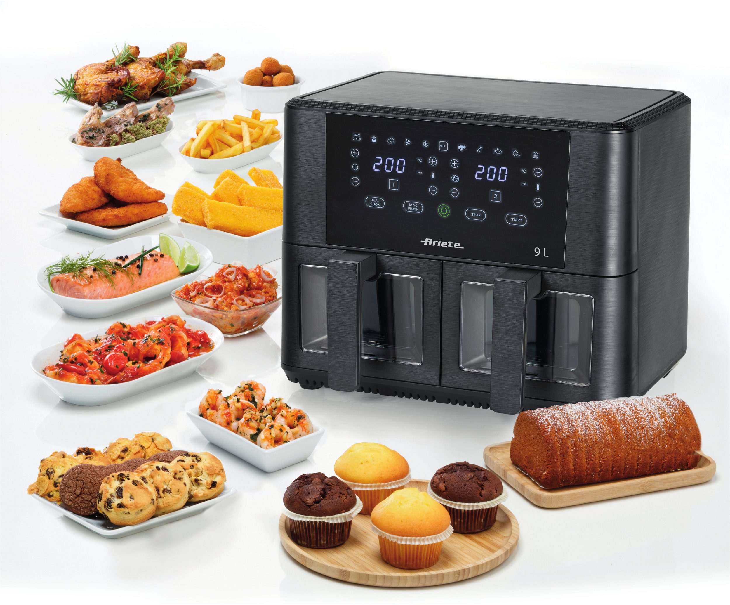 Ariete Heißluftfritteuse 4631 Air Fryer Dual 9 L, 2400 W