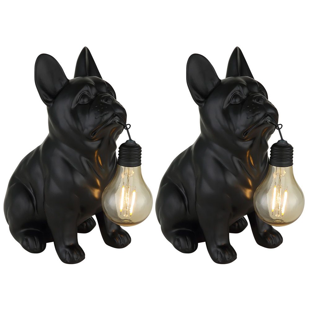 GLOBO LIGHTING LED Solarleuchte, LED-Leuchtmittel fest verbaut, Warmweiß, 2x LED Solarleuchte Solarlampe Außenleuchte Schwarz Matt Hund H23,5cm