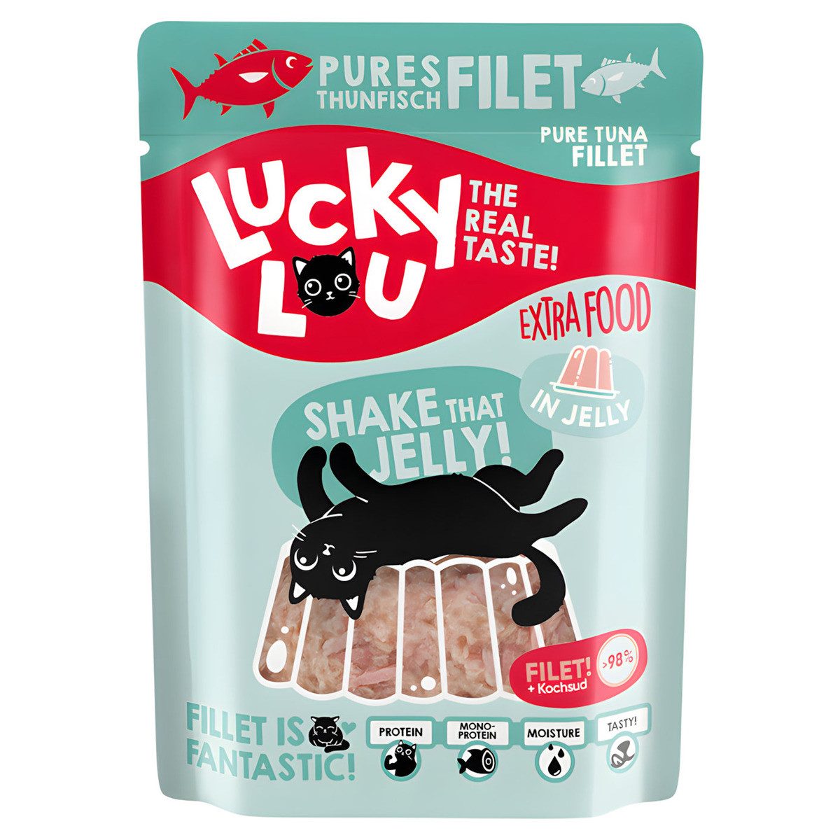 Lucky Lou Extra Food Thunfischfilet in Gelee 70 g, Nassfutter für: Katze