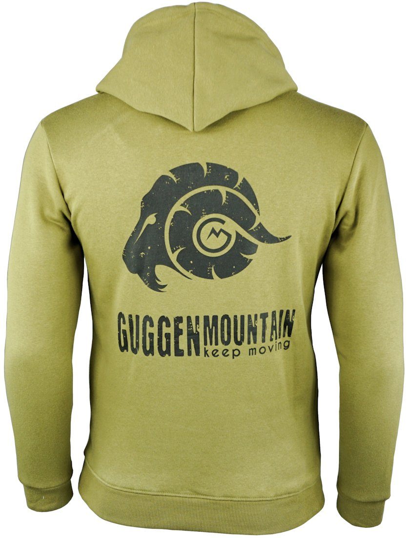 GUGGEN Mountain Hoodie Kapuzenpullover Hoodie Pullover mit Kapuze und Fleece HW02 Olive-MIT-Logo