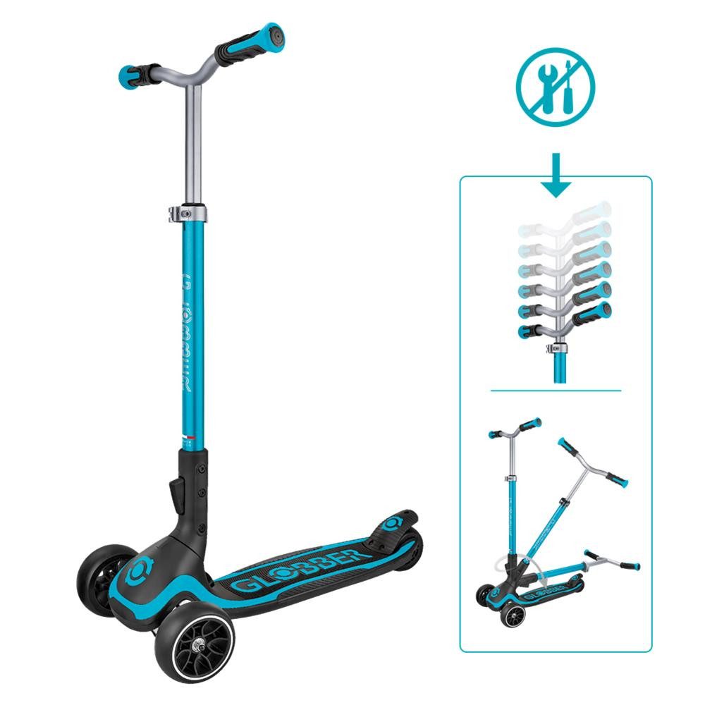 Globber Dreiradscooter ULTIMUM 3-Rad-Scooter, 6-fach verstellbar, ab 5 Jahren, Lenkwinkelkontrolle, breites Deck, faltbar