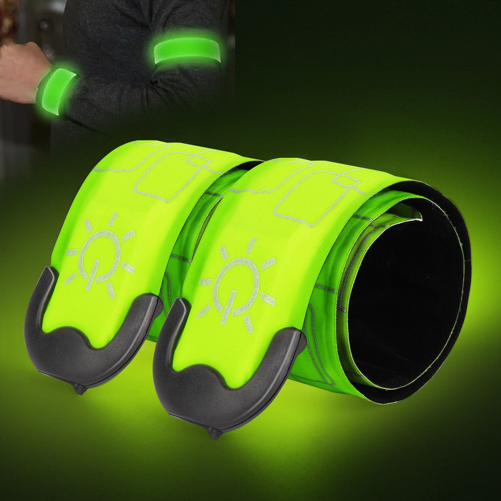 BlingBin Armband LED Armband Aufladbar Reflective LED Leuchtarmband mit USB (2er Set, 2-tlg., 2pcs), LED Slap Safety Armband, Unisex für Nachtlauf, Radfahren, Joggen