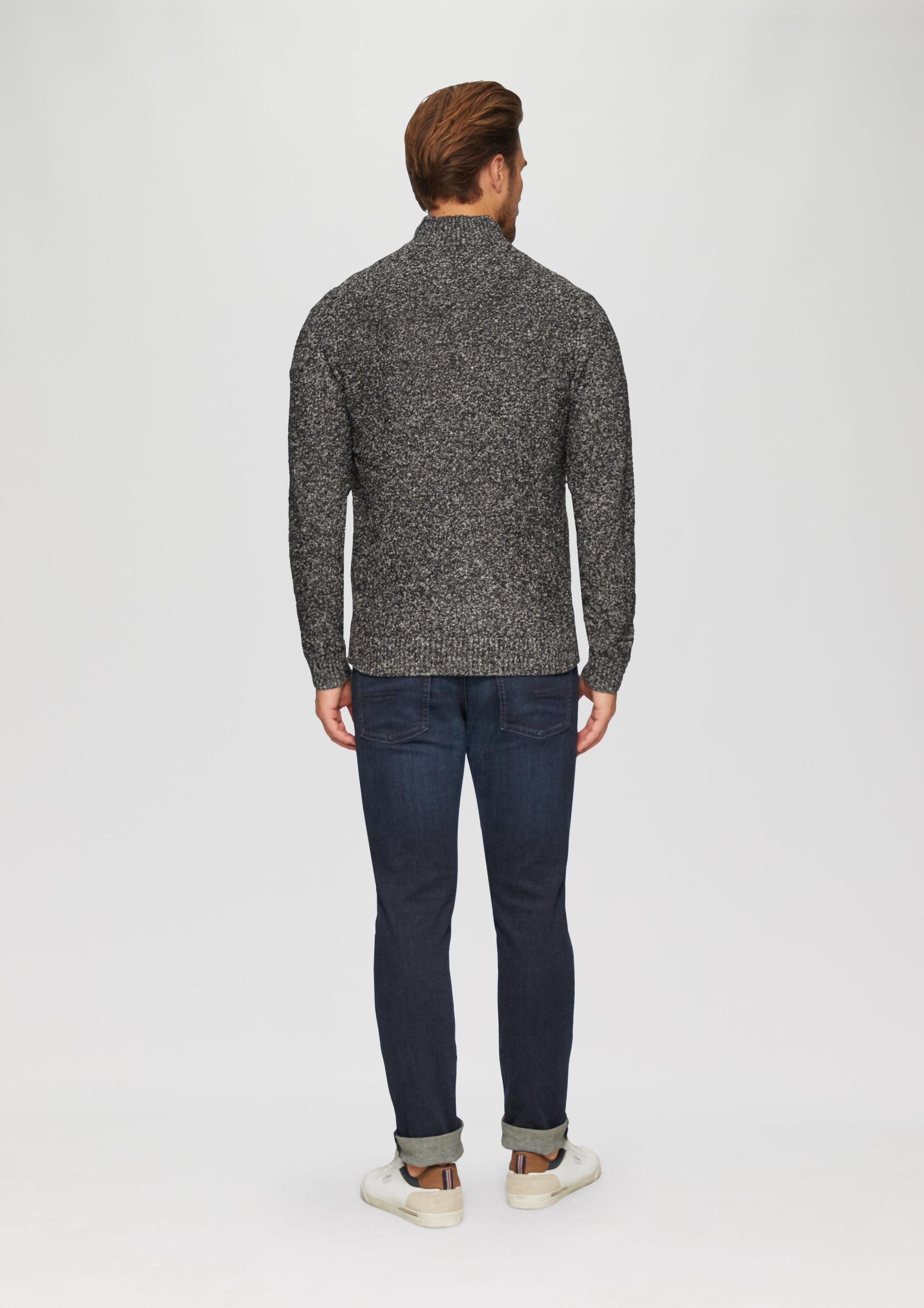 s.Oliver Longpullover Strickpullover Pullover mit Troyer-Kragen in Melange-Optik