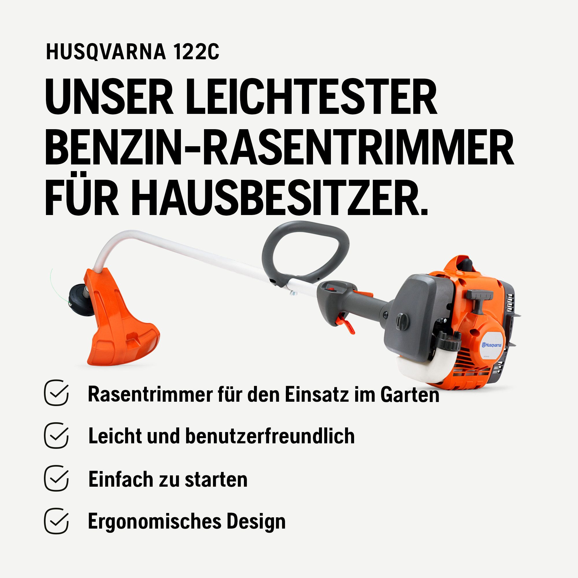 Husqvarna Benzin-Motorsense 122C, 21,7cm³ 2-Takt-Motor, 43 cm Schnittbreite, gebogenem Schaft – Bild 3 von 5