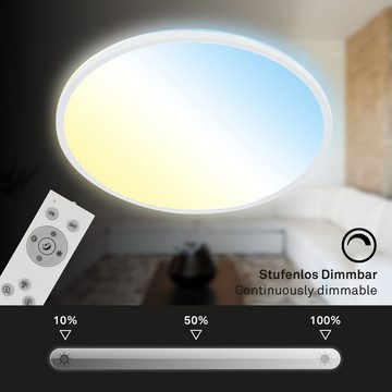 Briloner Leuchten LED Panel 3728-016, CCT Farbtemperatursteuerung, Fernbedienung, dimmbar, ultraflach, indirektes Licht, Nachtlicht, LED fest verbaut, Farbwechsler, Kaltweiß, Neutralweiß, Tageslichtweiß, Warmweiß, Deckenlampe, 48x3cm, Weiß, 31W, Wohnzimmer, Schlafzimmer, Küche, Flur