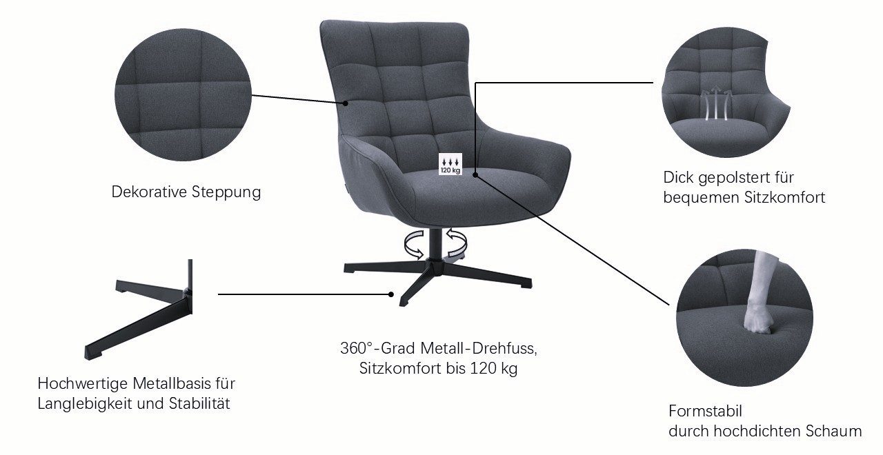 OTTO home Ohrensessel LEMOORE - OTTO. Verlässliche Qualität., Relaxsessel, TV-Sessel, 360° Grad drehbar, Feinstruktur