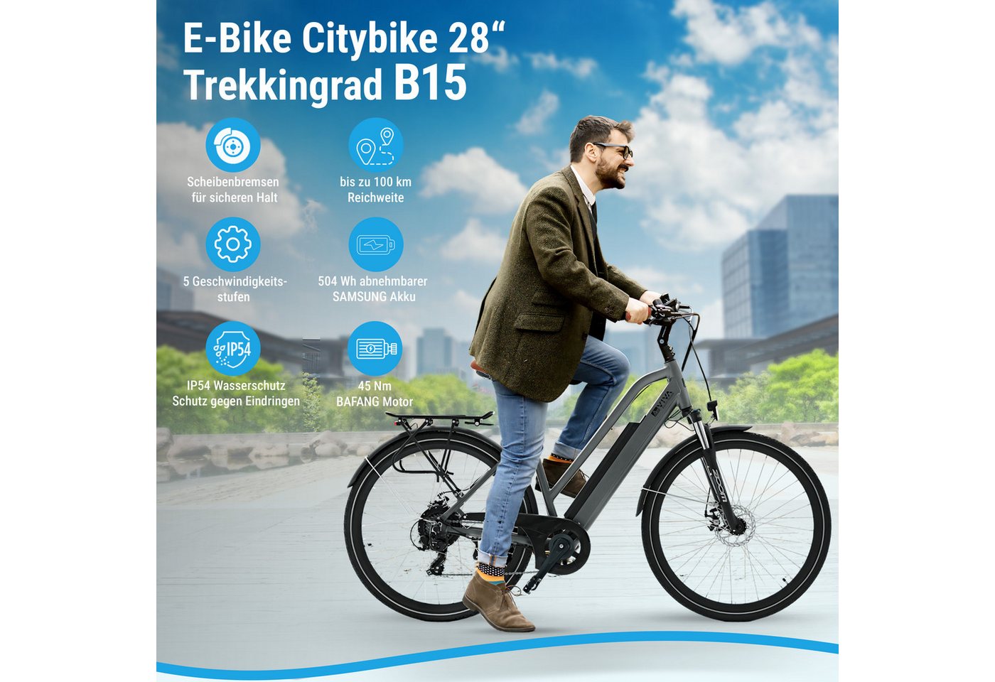 Thumbnail - AsVIVA E-Bike Cityrad B15 Elektrofahrrad 28" E-Bike, 250W Bafang-Motor Pedelec, Samsung-Akku, 7 Gang Shimano, Kettenscha...